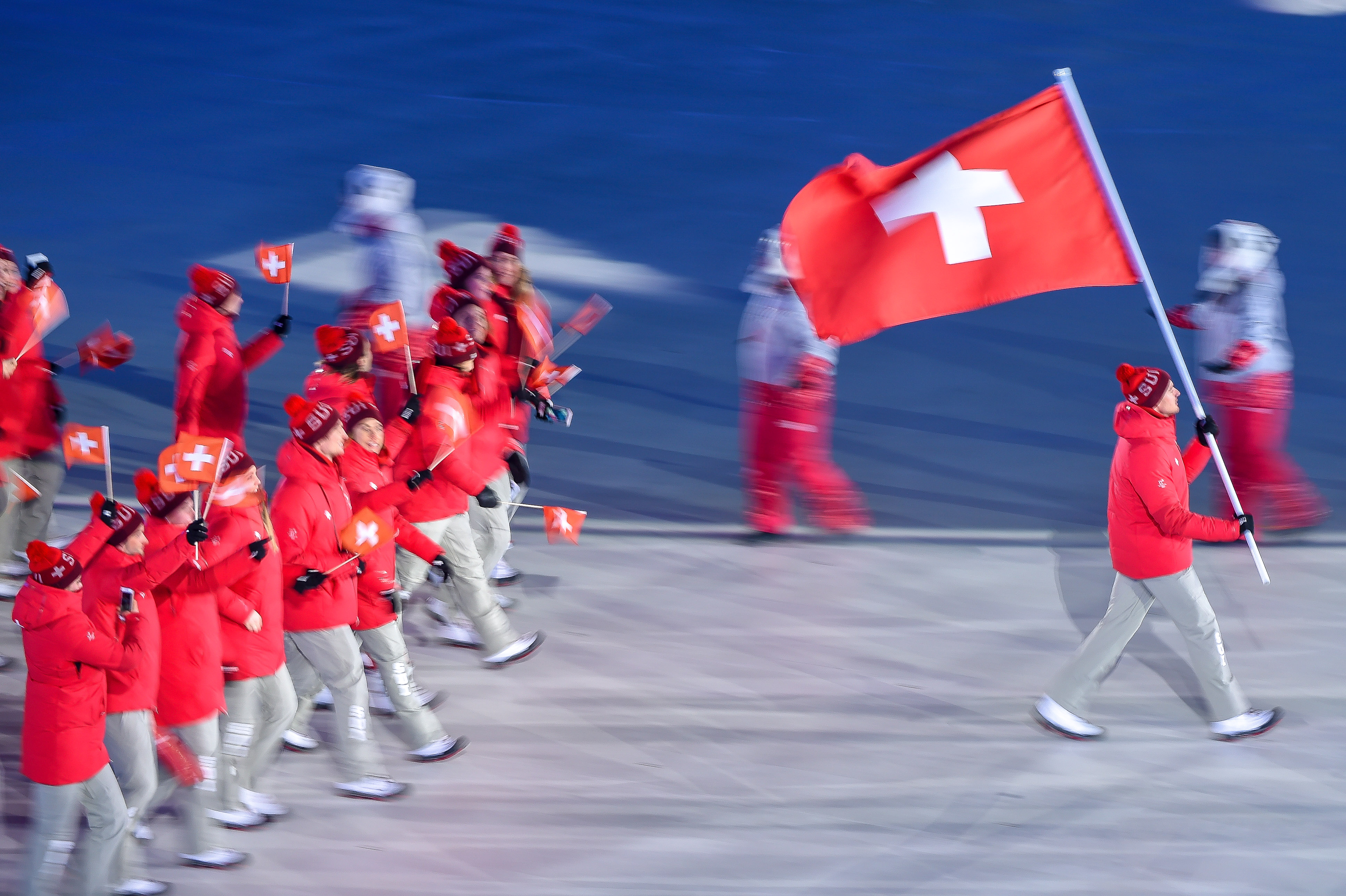 Switzerland's team walks at the Pyeongchang Winter Olympics Opening Ceremony