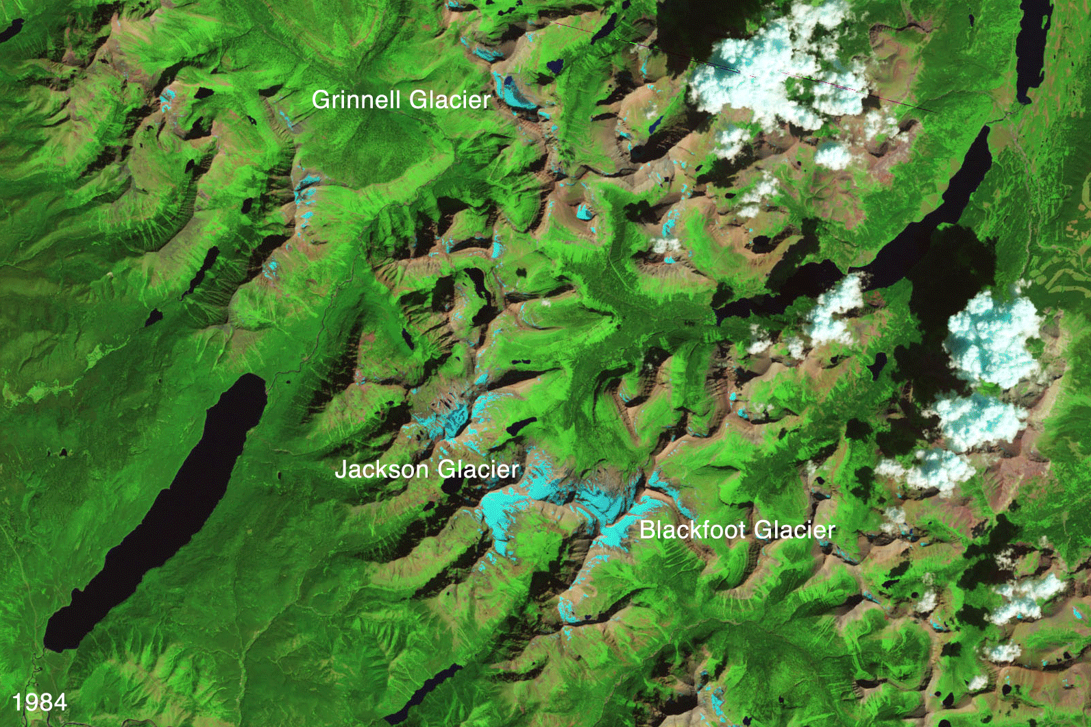 Montana's Glacier National Park on Aug. 17, 1984, and Aug. 23, 2015.