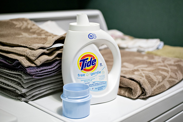 Procter & Gamble Co. Tide free & gentle brand laundry detergent is arranged for a photograph in Princeton, Illinois, U.S., on Tuesday, Oct. 16, 2018.