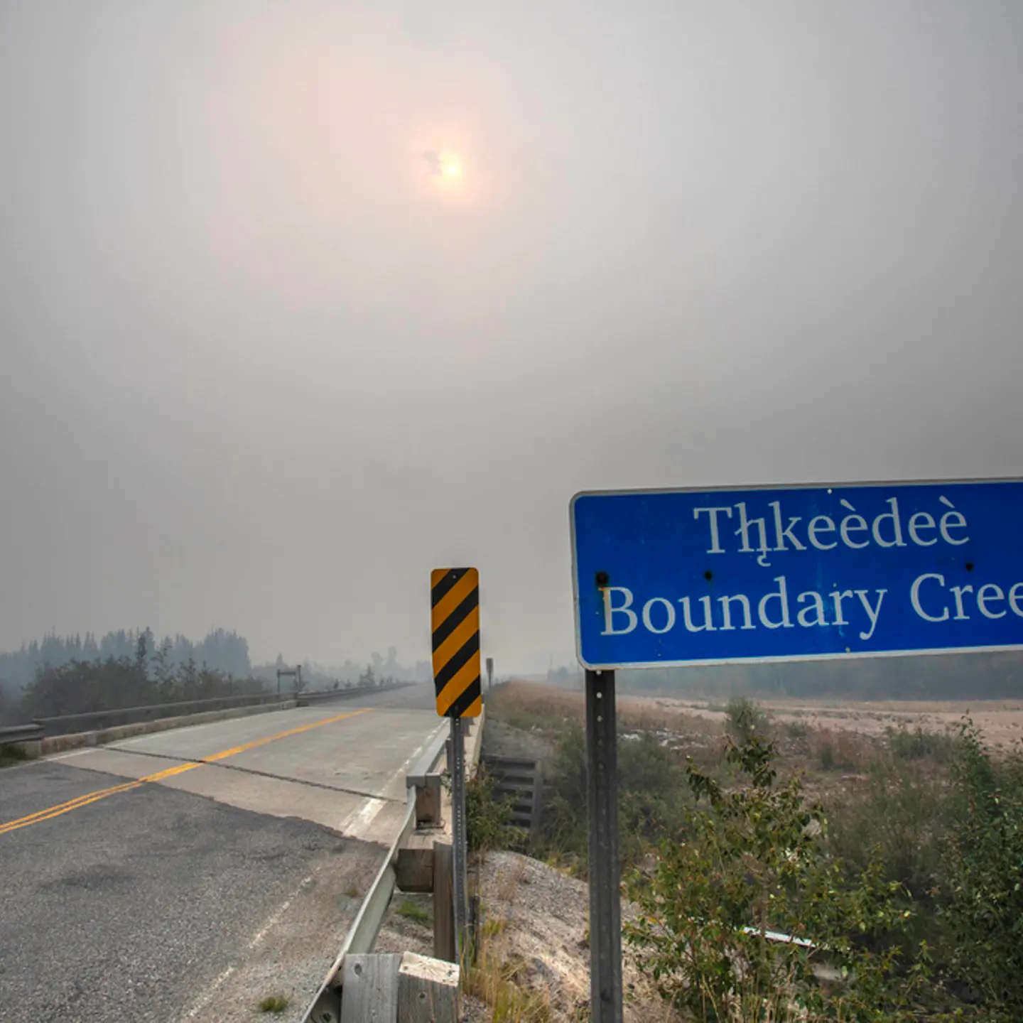 Wildfire smoke fills the air at Boundary Creek, Northwest Territories about 15 miles (25km) east of Yellowknife, Tuesday Aug. 15 2023.