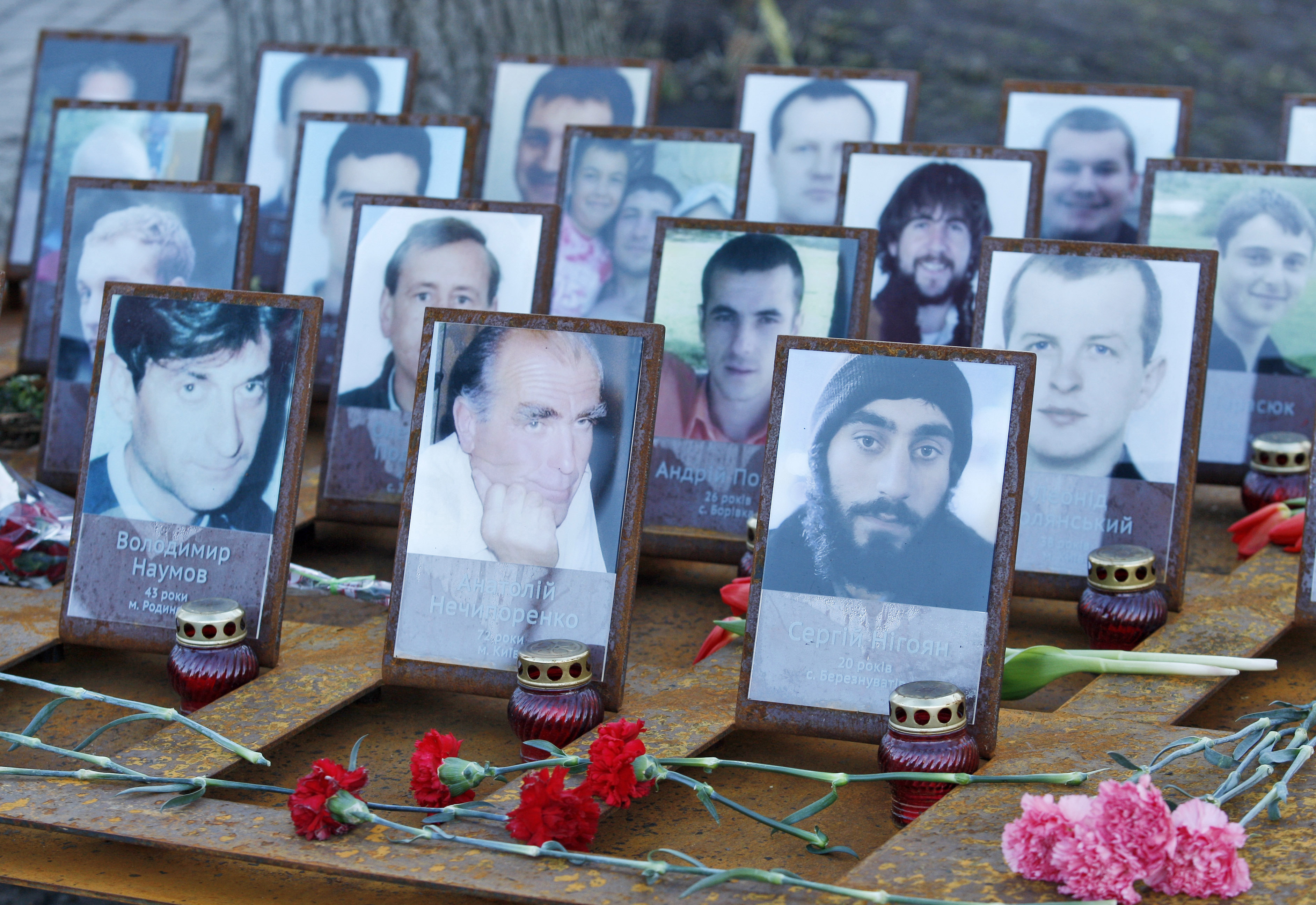 A memorial for Maidan activists or "Heroes of the Heavenly Hundred", who were killed on the Maidan during anti-government protests, in downtown Kiev, Ukraine is held on Feb. 17, 2016. This week Ukrainians mark the second anniversary of the shooting of ac