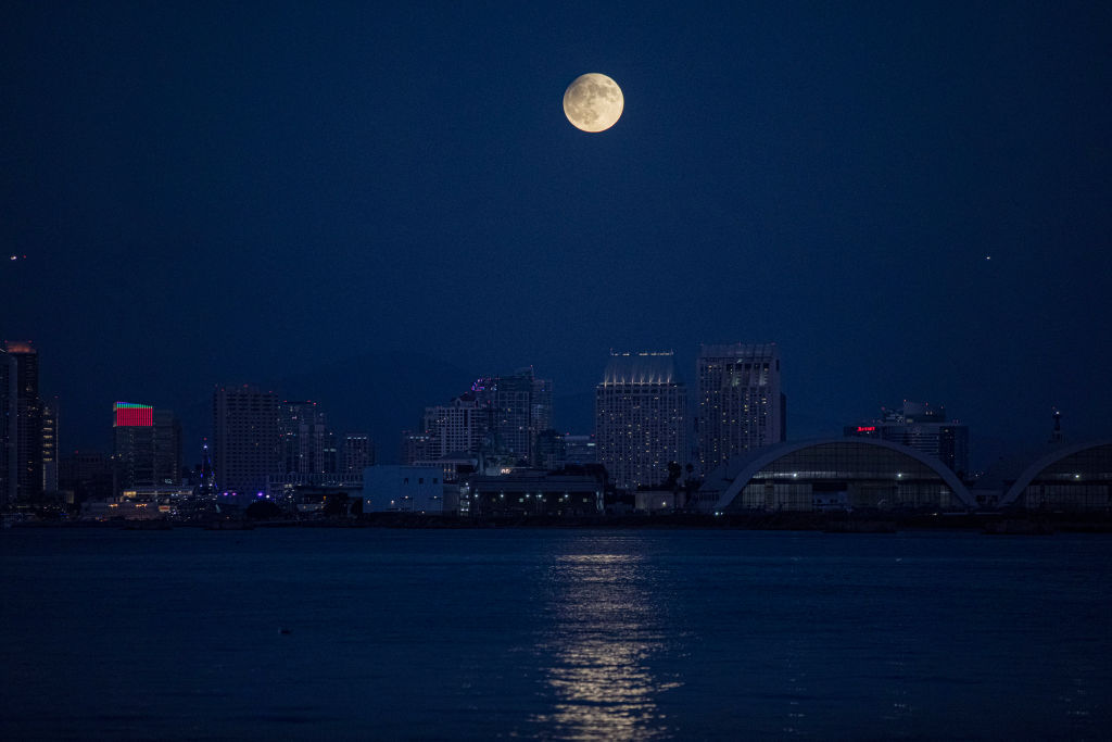 Harvest Moon Seen Over Downtown San Diego