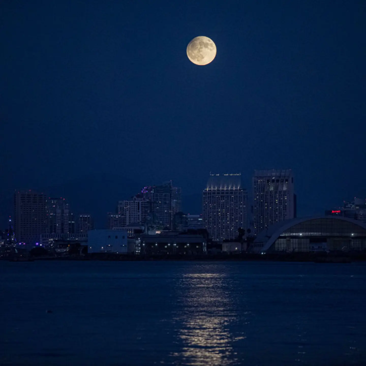 Harvest Moon Seen Over Downtown San Diego