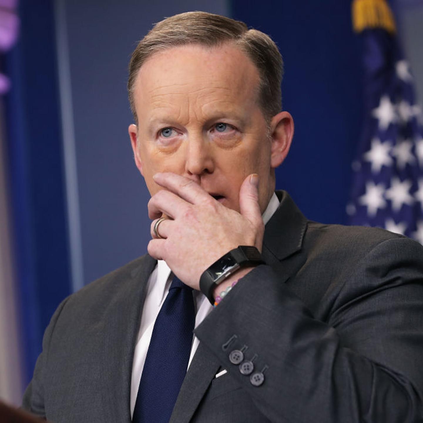 White House Press Secretary Sean Spicer takes reporters' questions during the daily press briefing at the White House March 27, 2017 in Washington, DC. Spicer faced questions about President Donald Trump's son-in-law and Senior Advisor to the President f