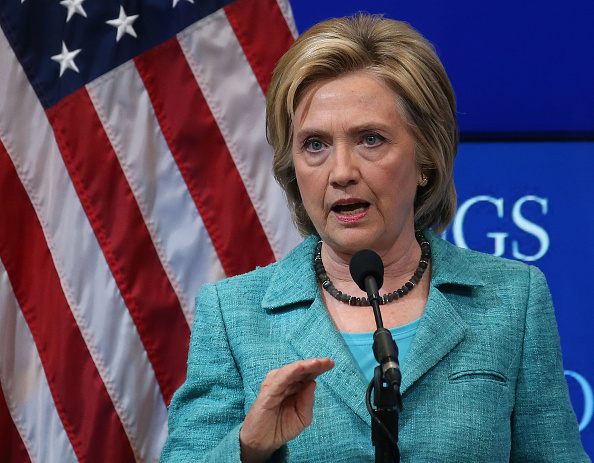 Former Secretary of State and Democratic presidential candidate Hillary Clinton speaks about Iran at the Brookings Institute September 9, 2015 in Washington, DC