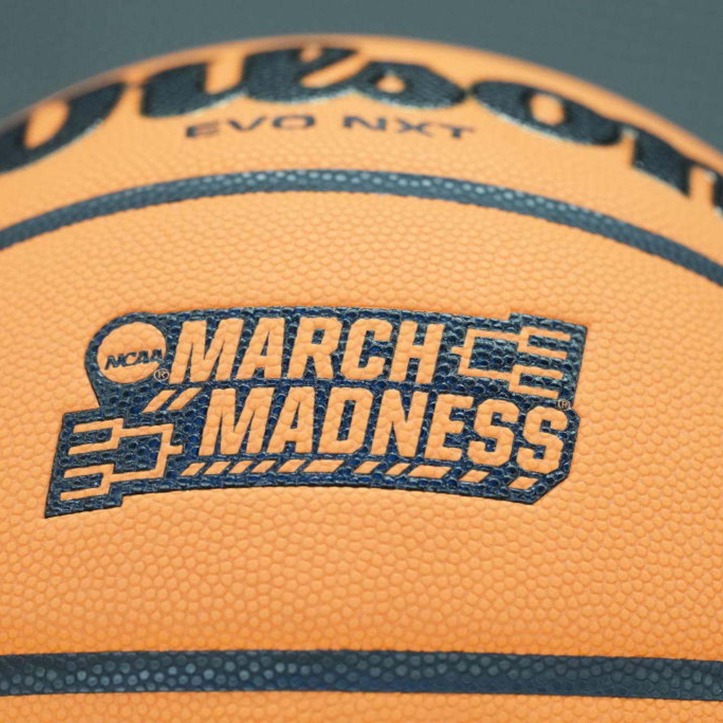March Madness logo on a basketball