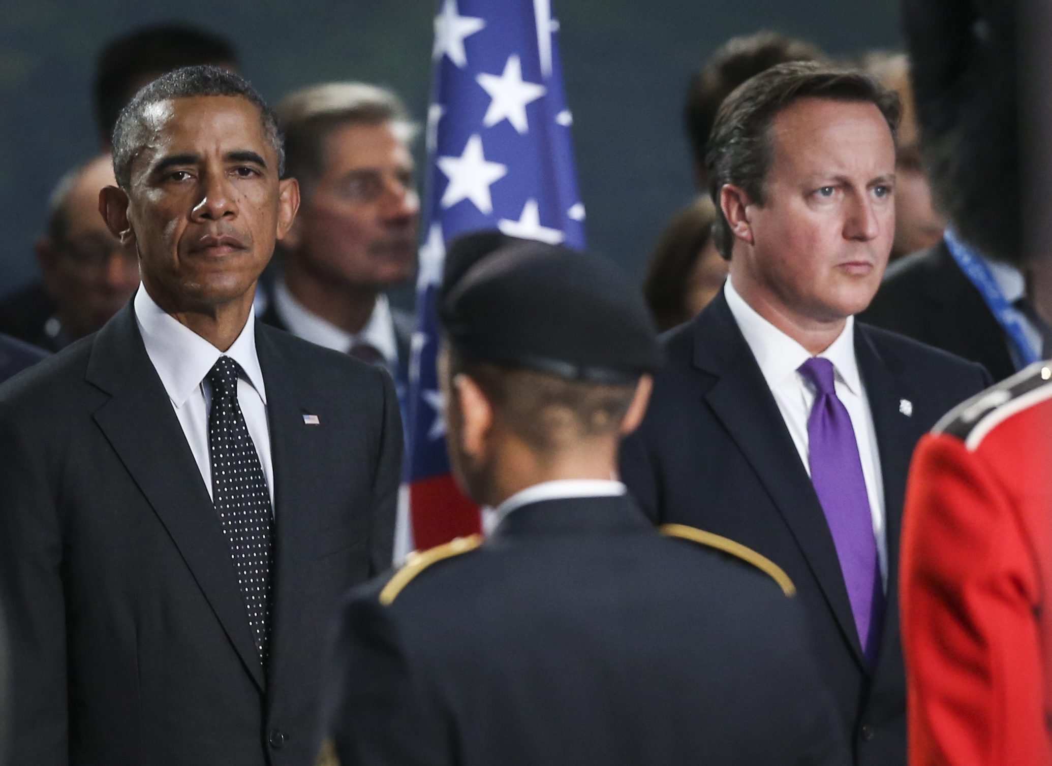 President Barack Obama and British Prime Minister David Cameron during the opening ceremony of the NATO Summit 2014 at the Celtic Manor Resort in Newport, Wales, Britain on Sept. 4, 2014.