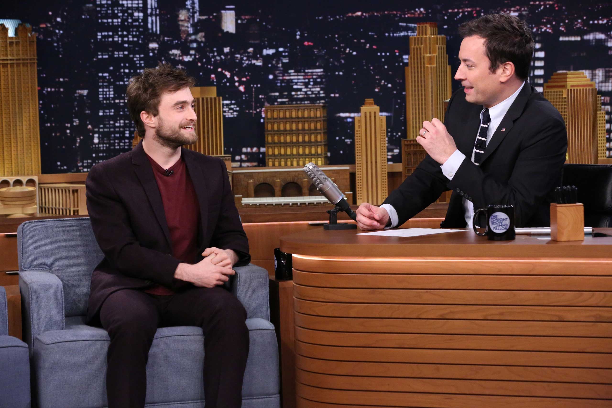 Actor Daniel Radcliffe during an interview with host Jimmy Fallon on Oct. 28, 2014