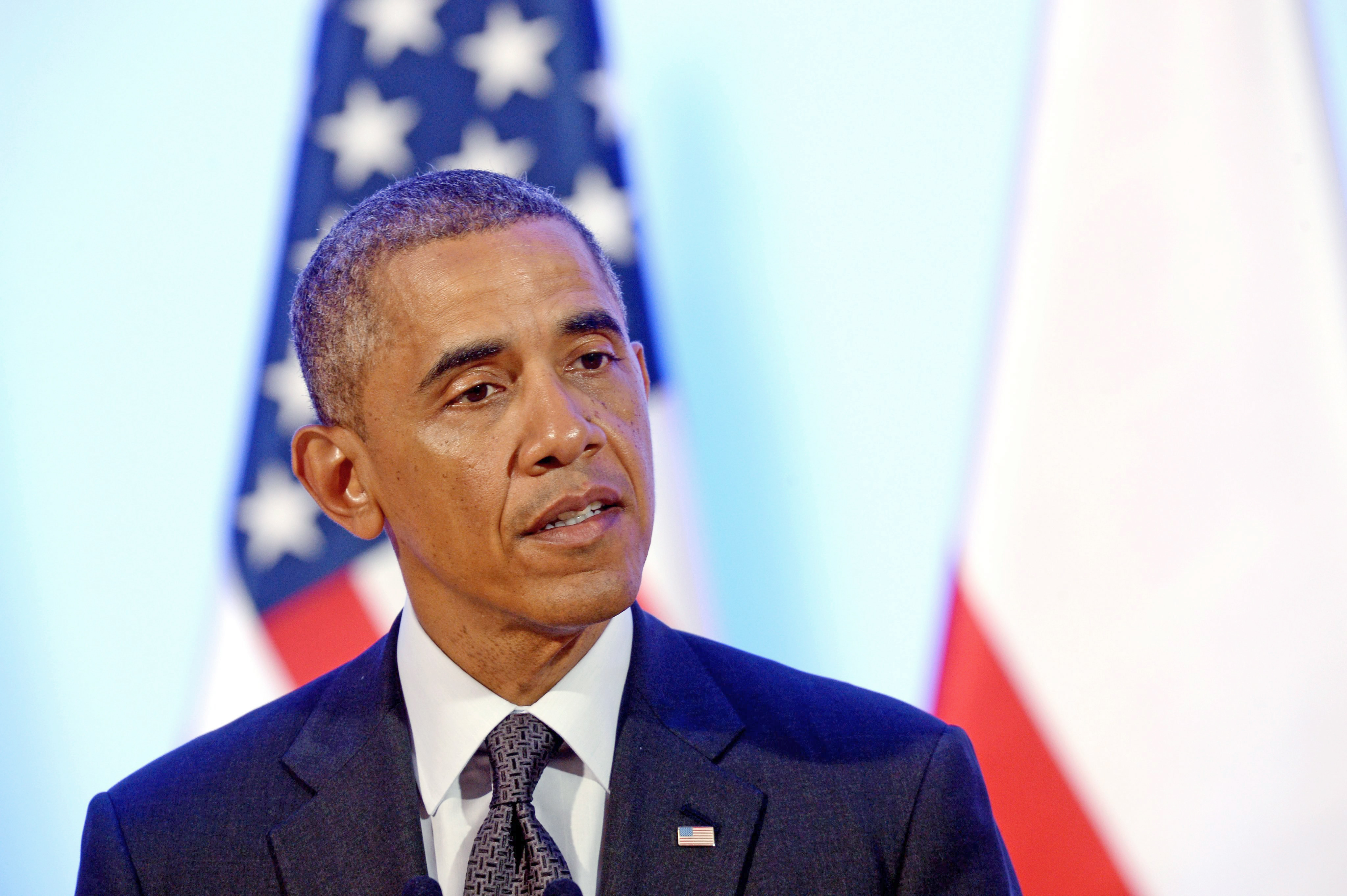 U.S. President Barack Obama and Polish Prime Minister Donald Tusk (not pictured) deliver a press conference in Warsaw, on June 3, 2014.