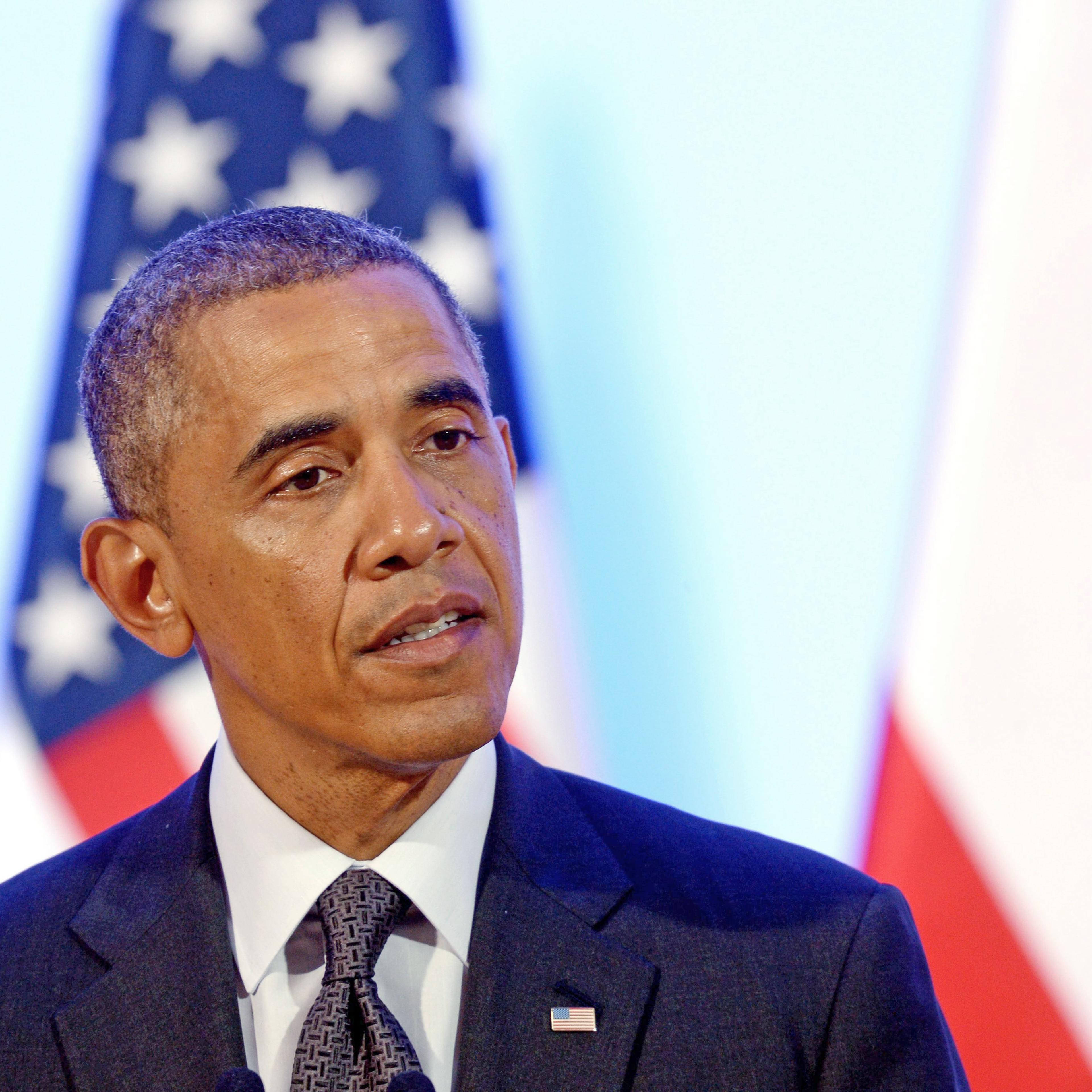 U.S. President Barack Obama and Polish Prime Minister Donald Tusk (not pictured) deliver a press conference in Warsaw, on June 3, 2014.