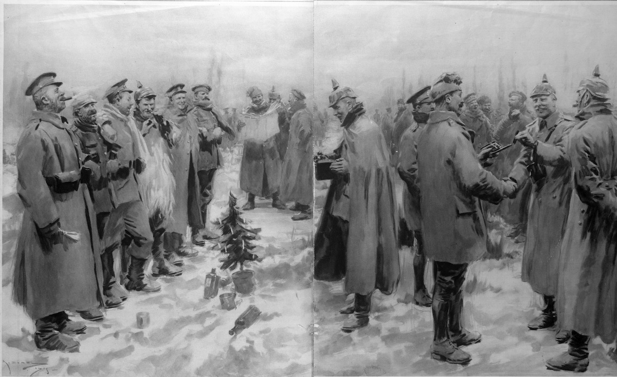 German and British troops celebrating Christmas to
