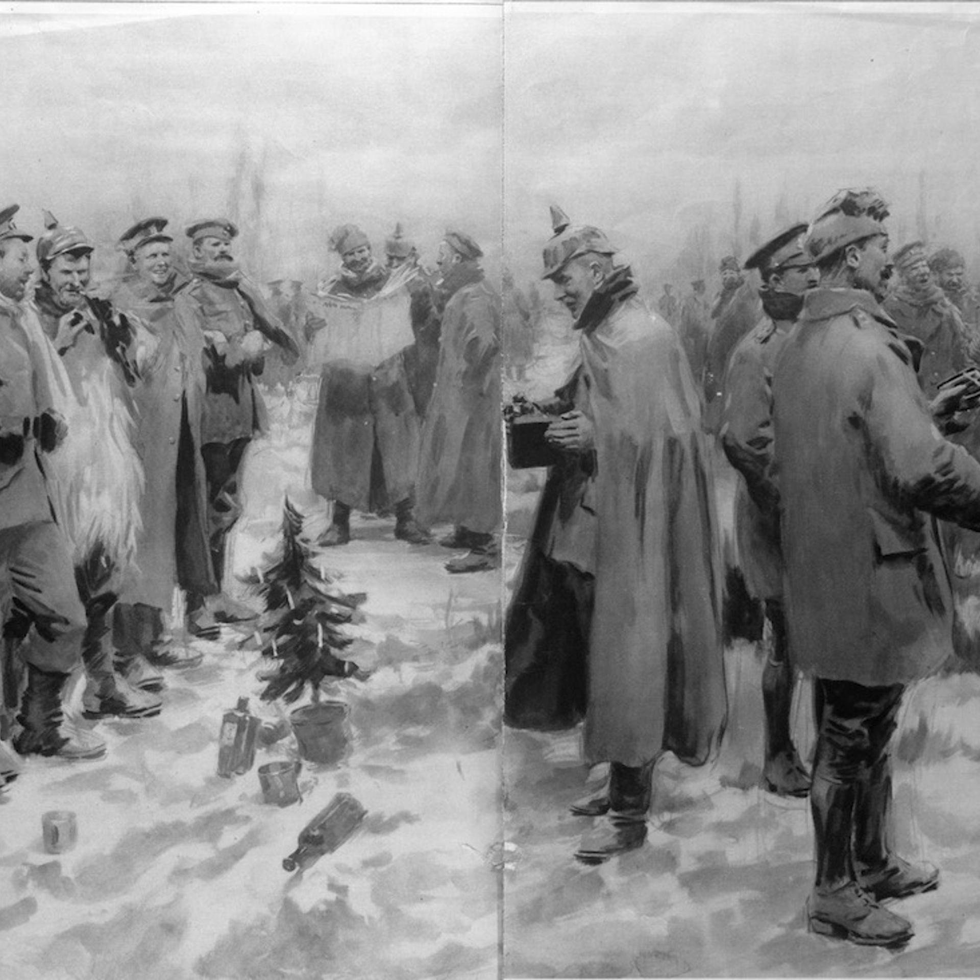German and British troops celebrating Christmas to