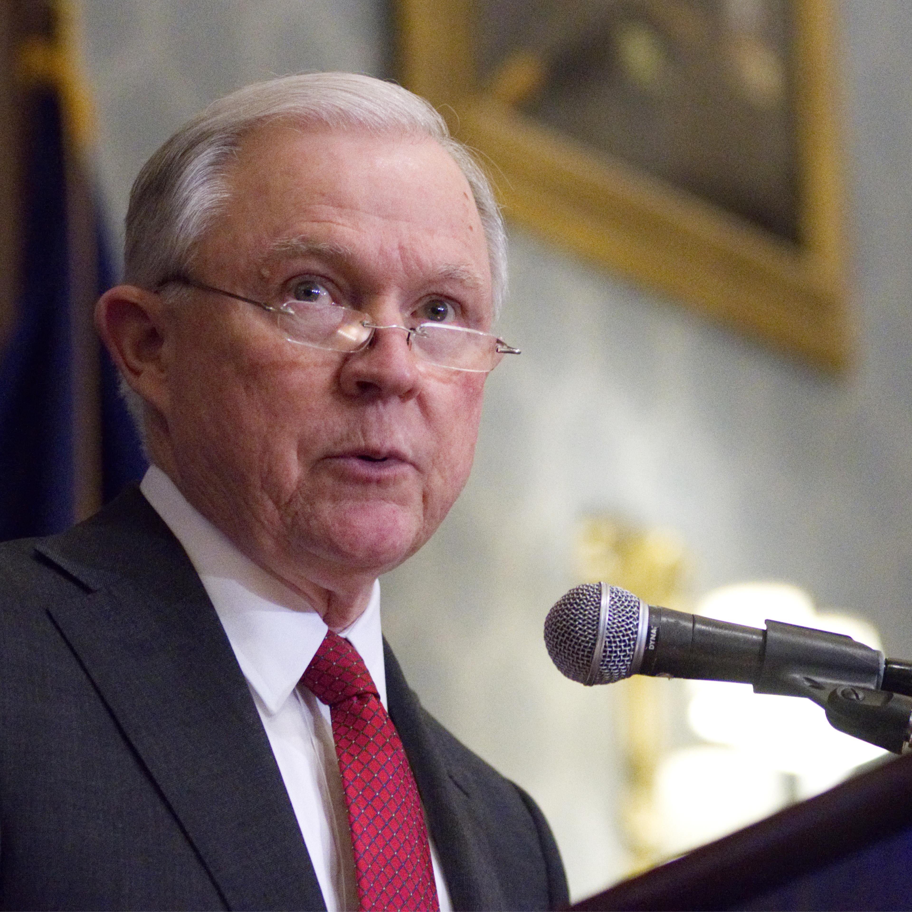 On Abraham Lincolns birthday, US Attorney General Jeff Sessions delivers remarks in the Lincoln Hall of Union League of Philadelphia in Philadelphia, PA, on February 12, 2018.