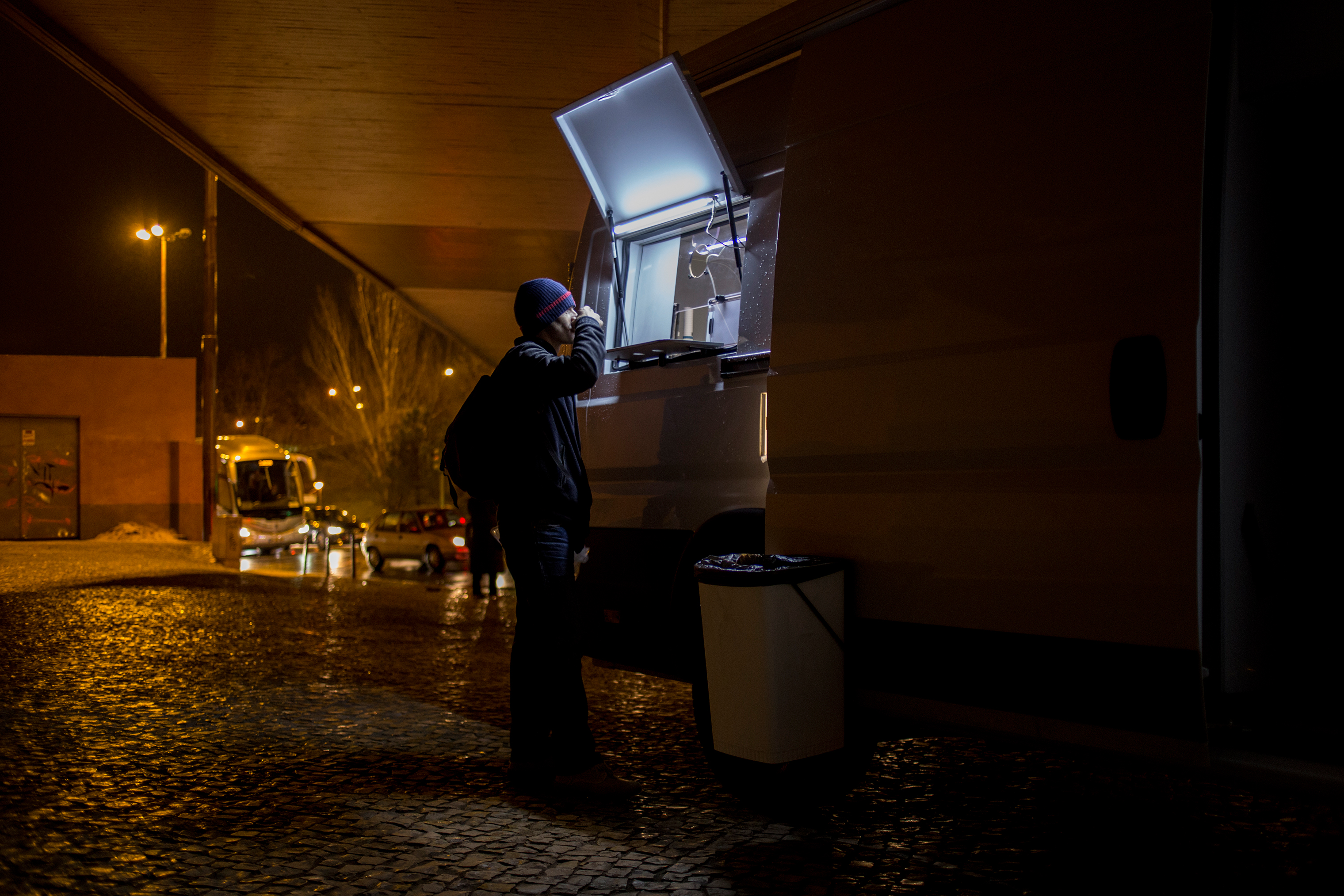“I have been trying to escape this life, but it’s very hard” says Pedro, a 30-year old man at Praça de Espanha, one of the daily stops for the Ares do Pinhal methadone truck in Lisbon, Portugal, February 9, 2017. “The methadone helps, but ultimately, it has to come from me.”
