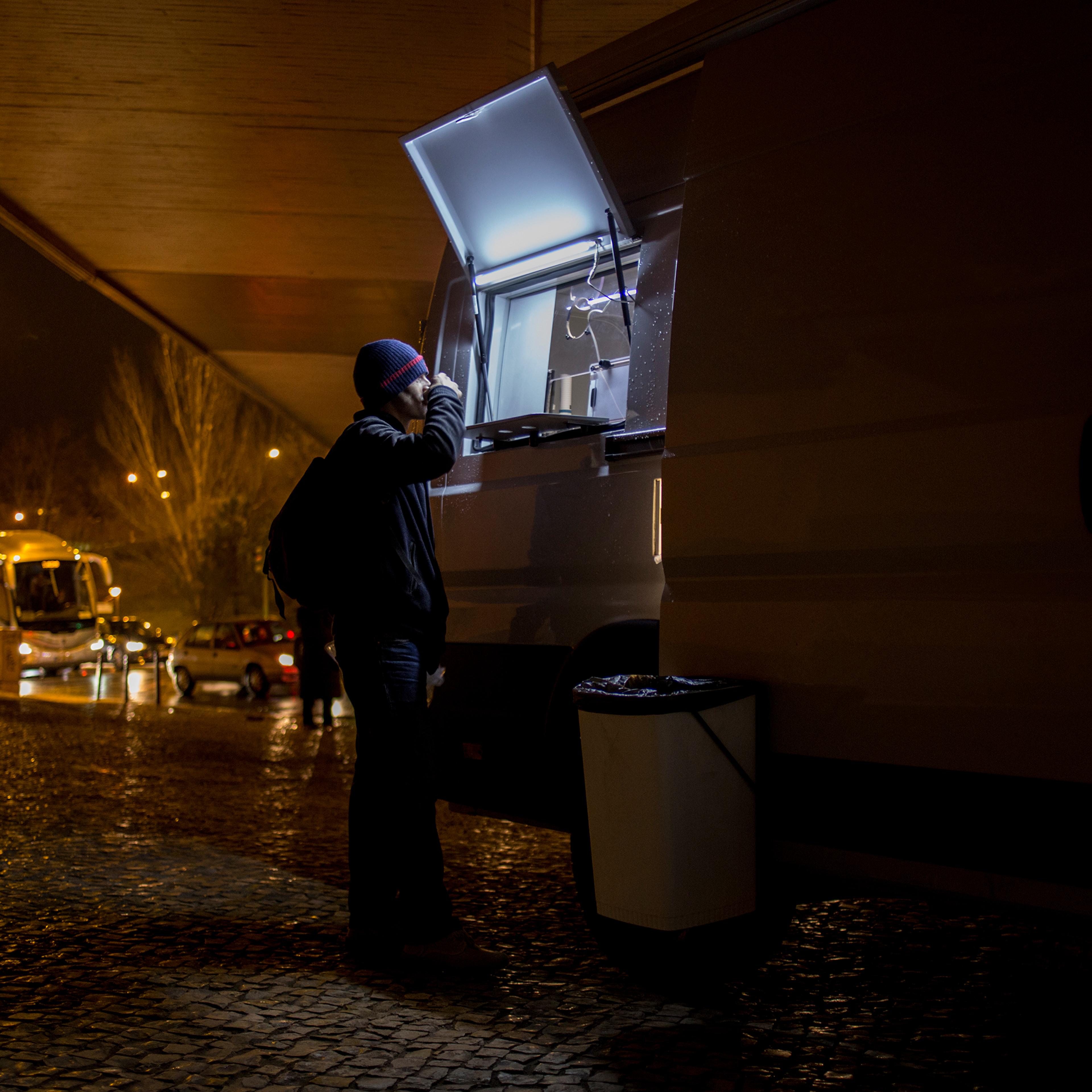 “I have been trying to escape this life, but it’s very hard” says Pedro, a 30-year old man at Praça de Espanha, one of the daily stops for the Ares do Pinhal methadone truck in Lisbon, Portugal, February 9, 2017. “The methadone helps, but ultimately, it has to come from me.”