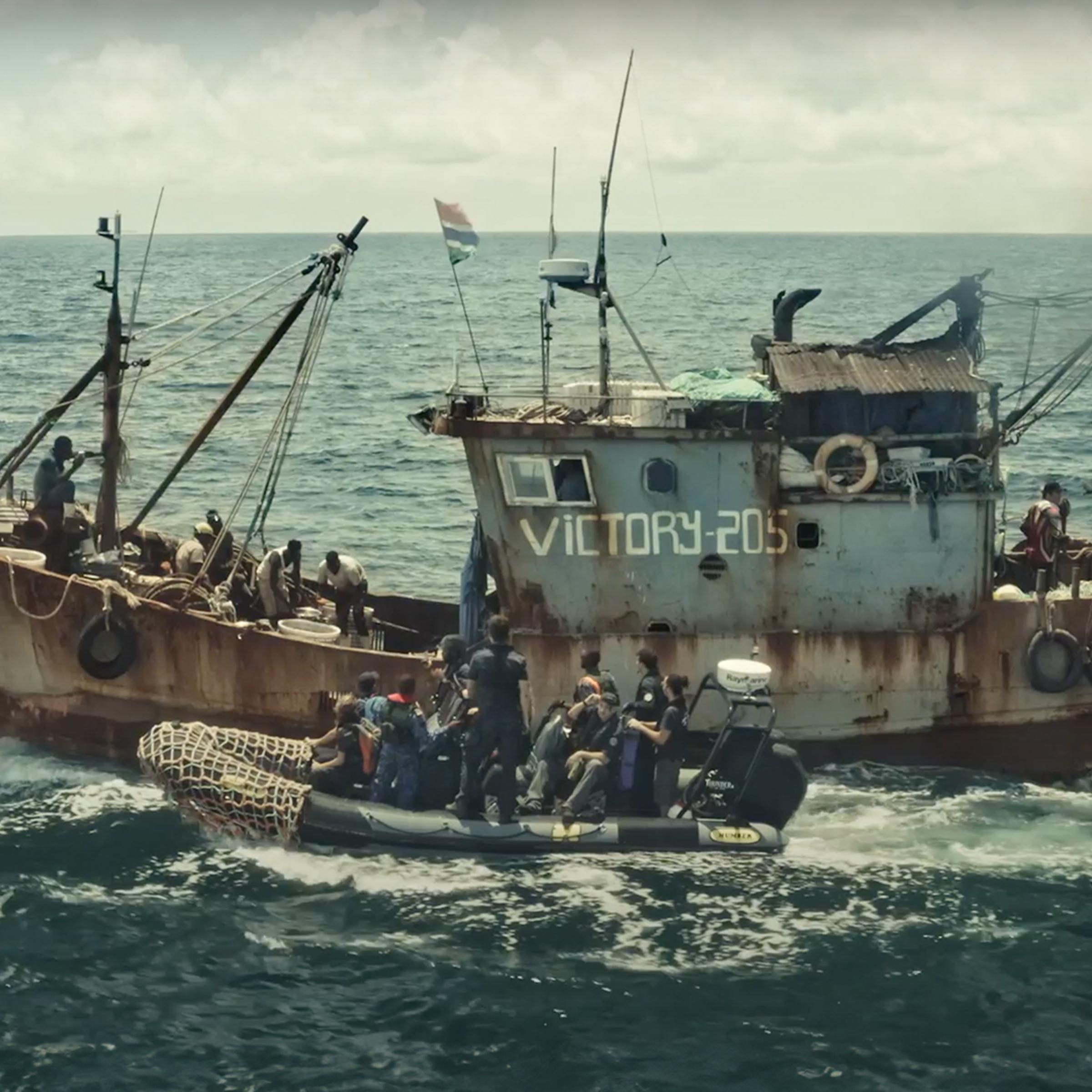 In August 2019, The Outlaw Ocean Project team inspects a Chinese fishing vessel off the coast of West Africa.