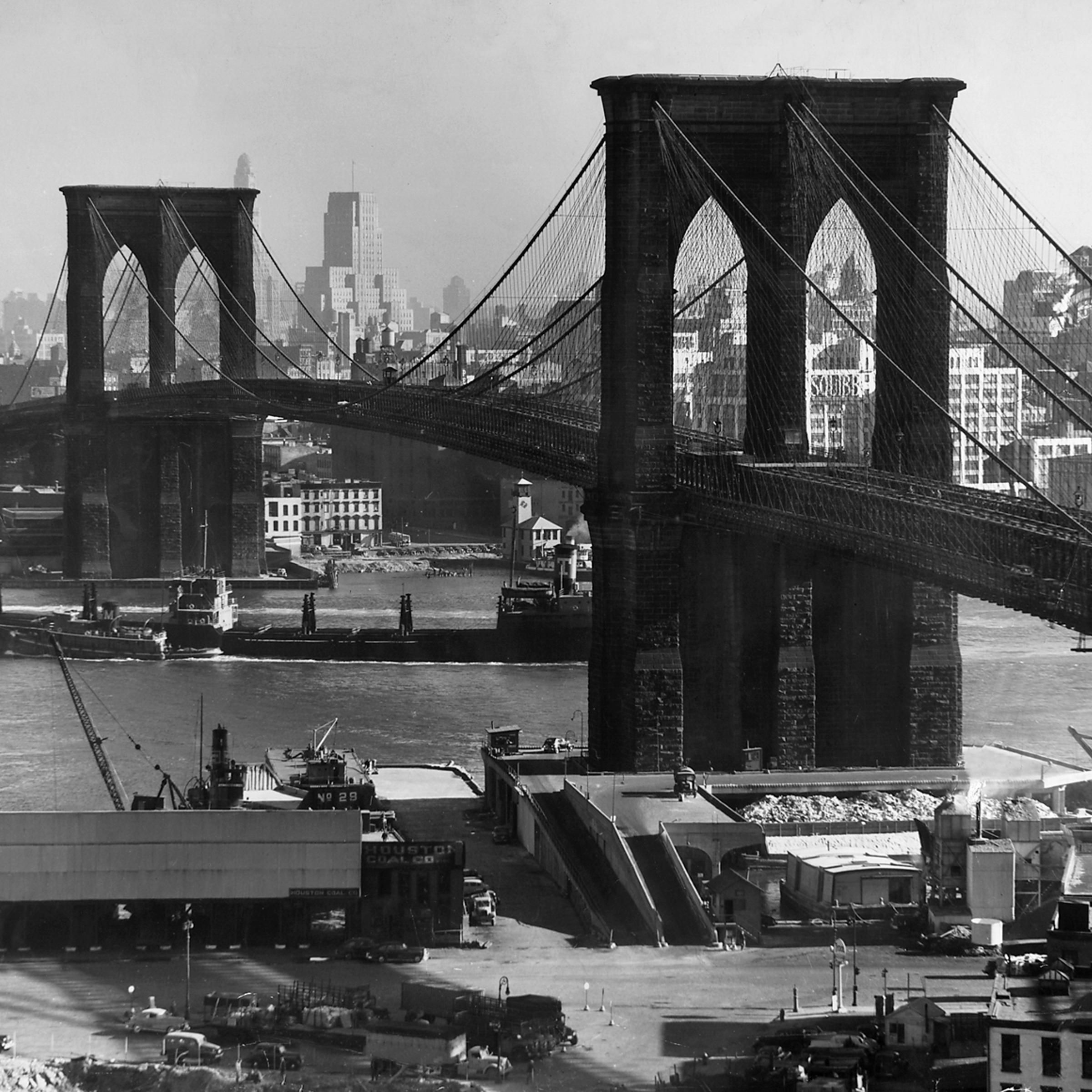 View of the Brooklyn Bridge from Manhattan, 1948.