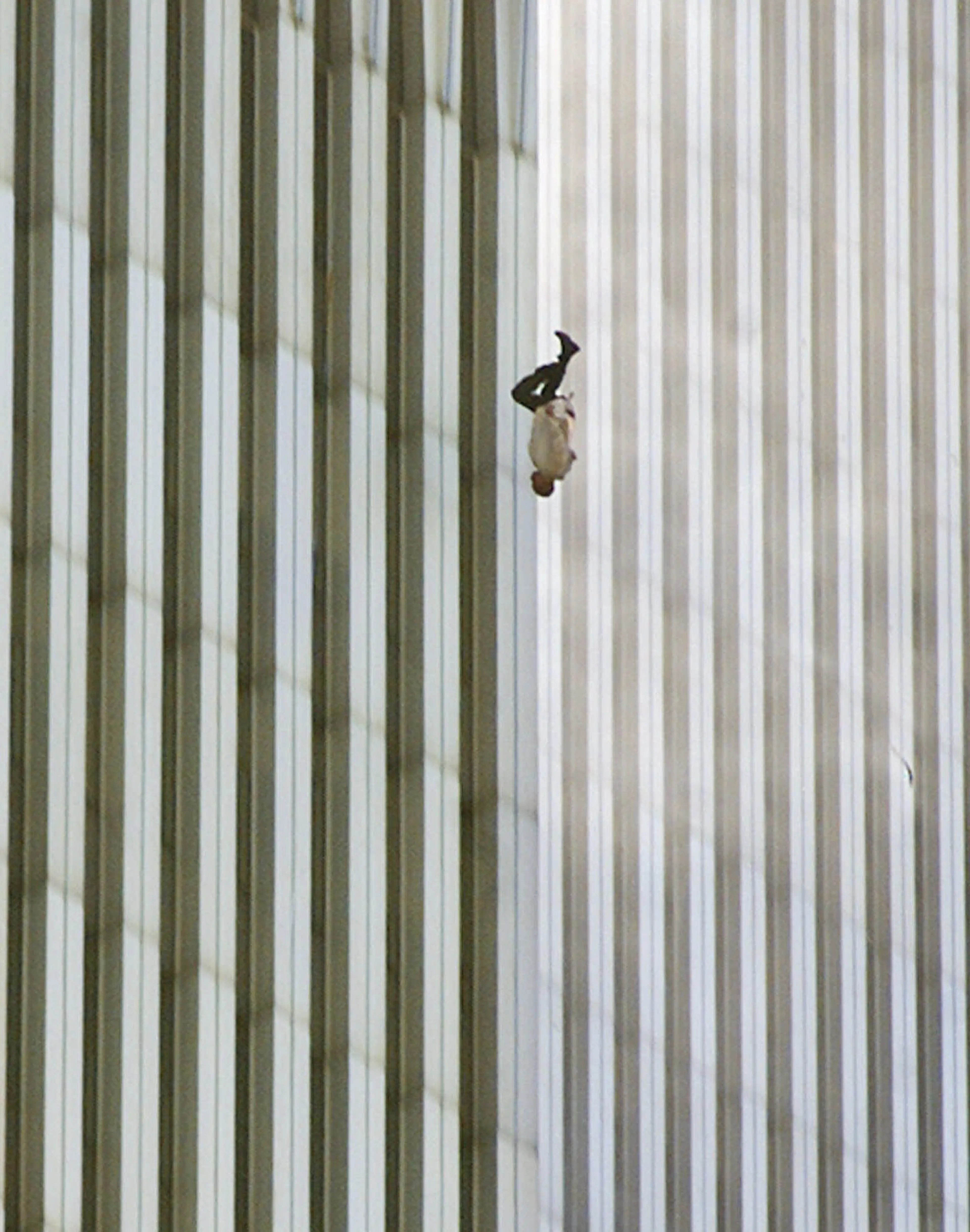 A man jumps to his death from North Tower of the World Trade Center on Sept. 11, 2001.