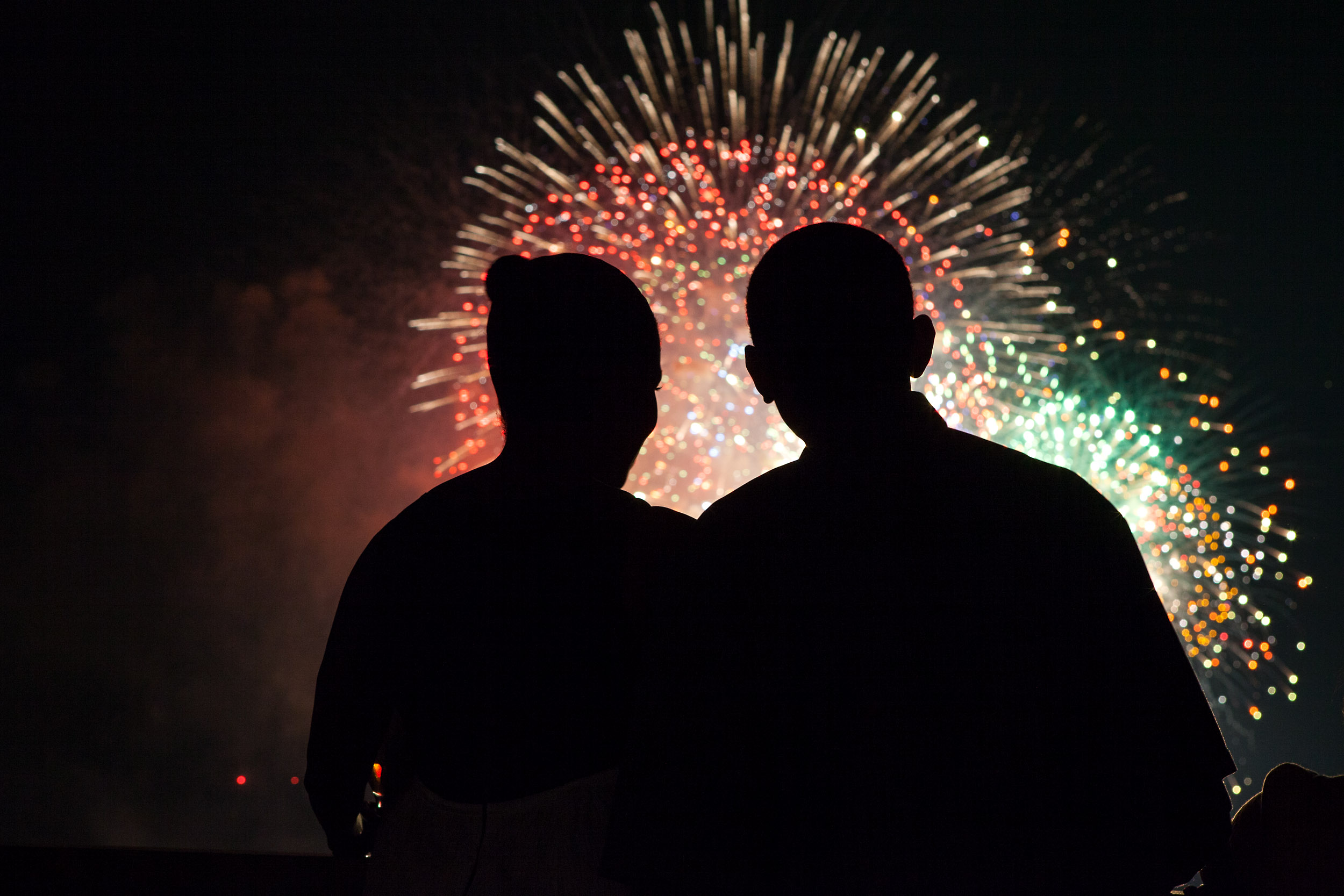 President Barack Obama and Michelle Obama watch 4th of July fireworks display from the roof of the White House on July 4, 2009. (Official White House photo by Pete Souza). Ordered.July 4, 2009“President and Mrs. Obama were watching the Fourth of July fir