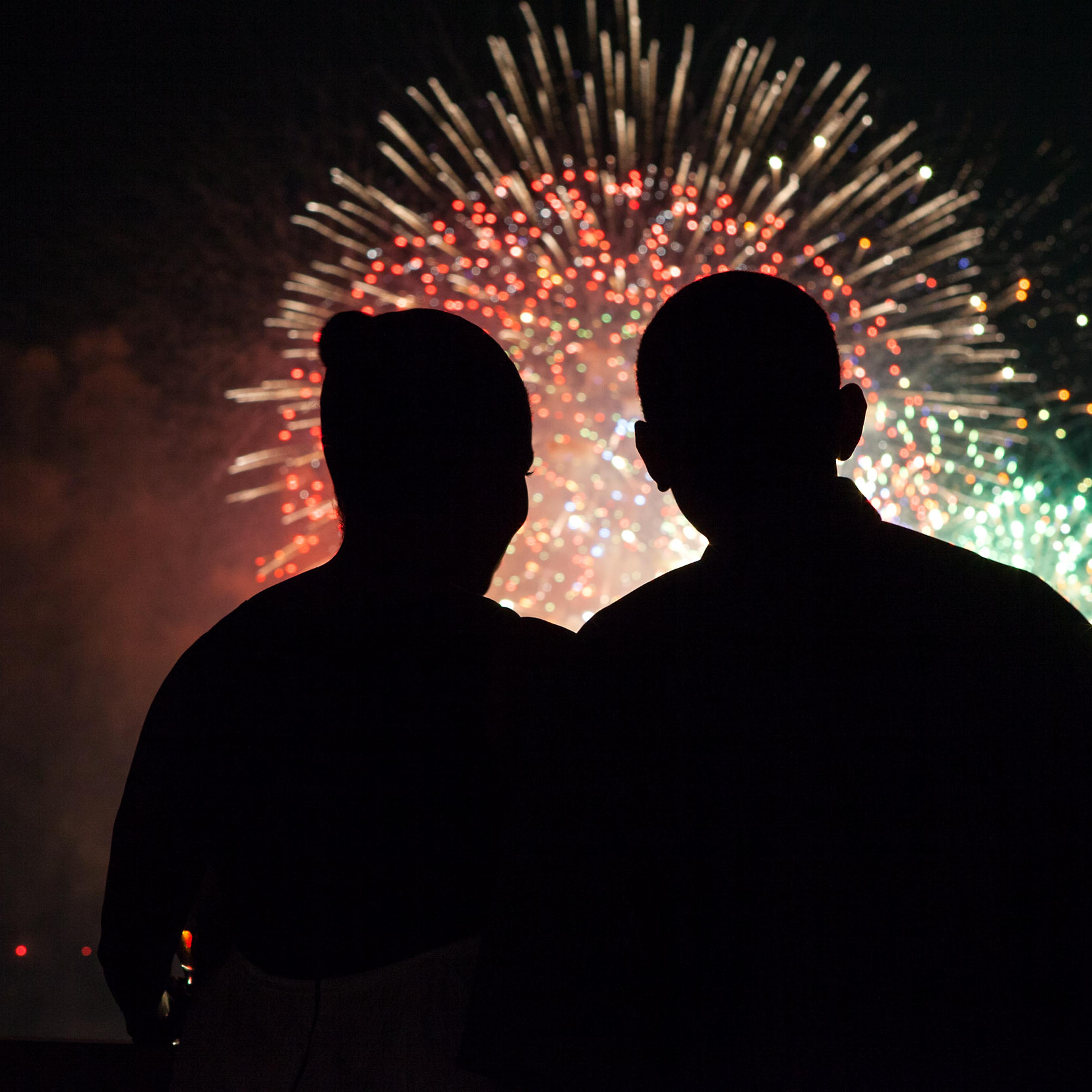 President Barack Obama and Michelle Obama watch 4th of July fireworks display from the roof of the White House on July 4, 2009. (Official White House photo by Pete Souza). Ordered.July 4, 2009“President and Mrs. Obama were watching the Fourth of July fir