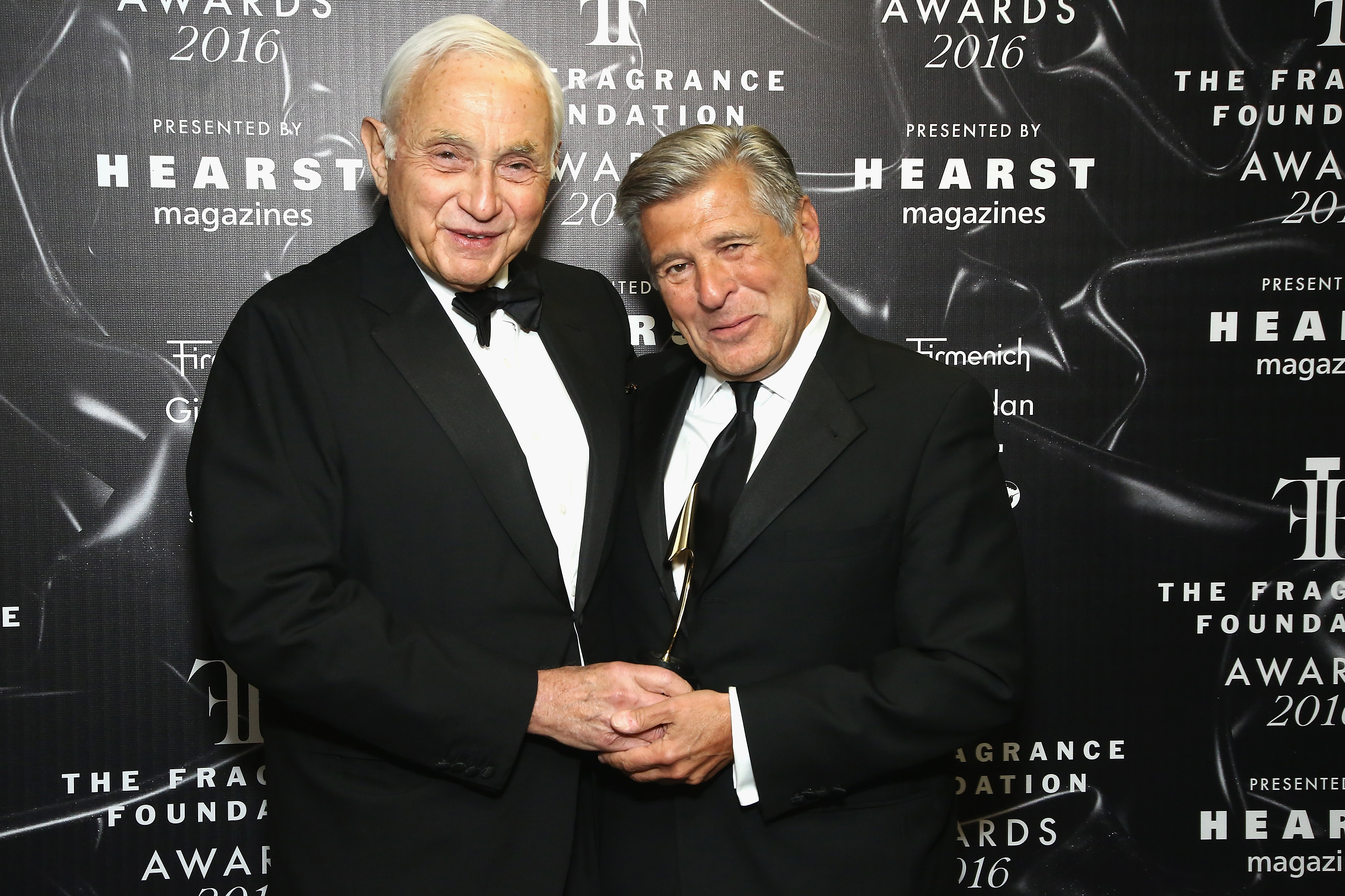 Les Wexner and Ed Razek pose backstage at the 2016 Fragrance Foundation Award