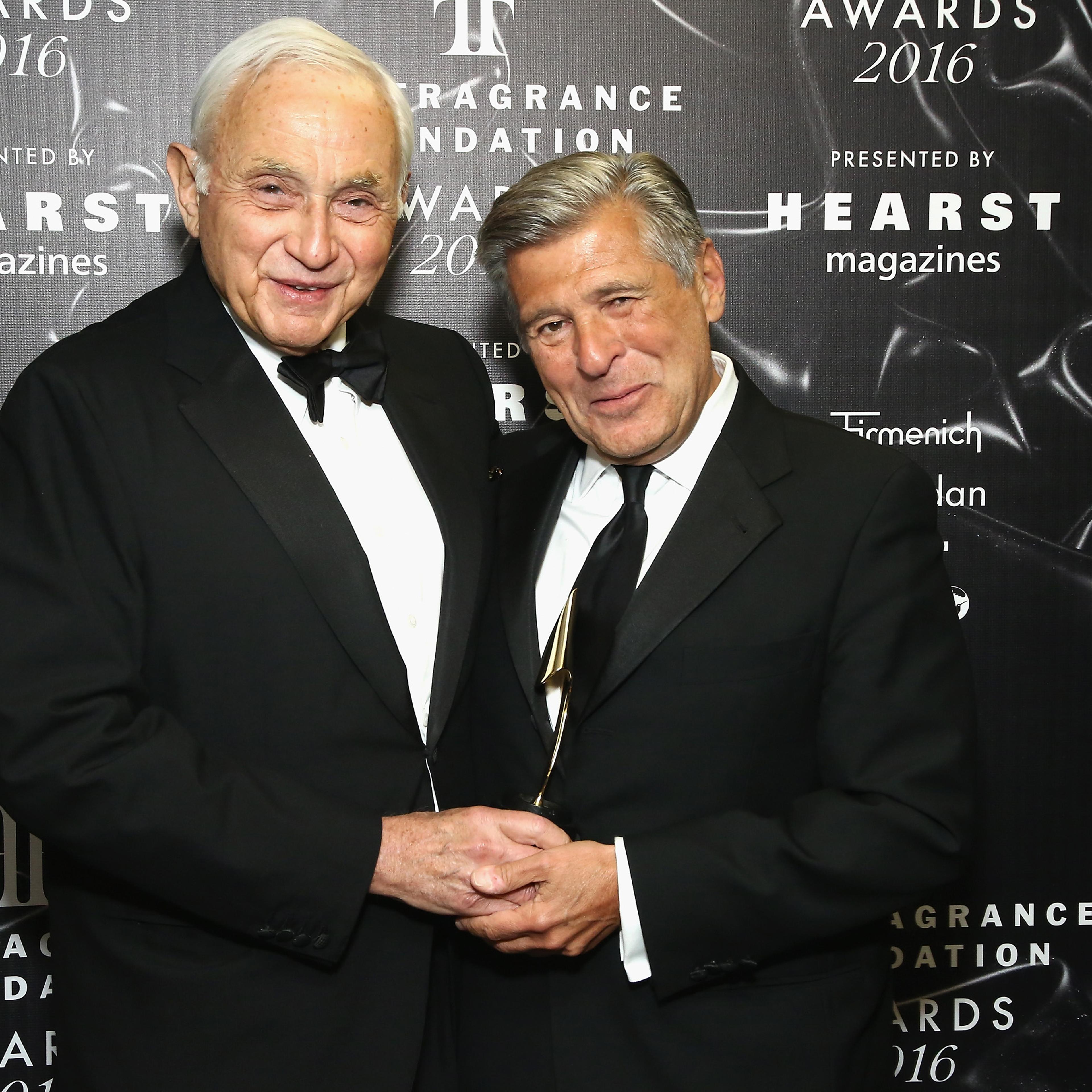 Les Wexner and Ed Razek pose backstage at the 2016 Fragrance Foundation Award