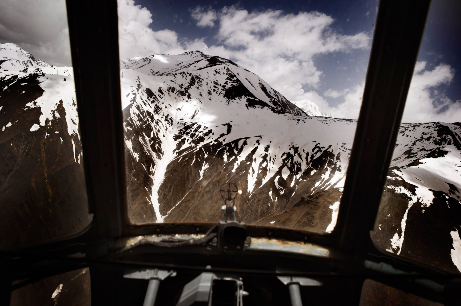The view from a MI-8 Russian-made helicopter belonging to the Georgian Border Police. On June 1, weather conditions allowed Georgian authorities to open their summer posts deep in the heart of the Caucasus mountains, along the border with the restive Russian republics of Dagestan and Chechnya.