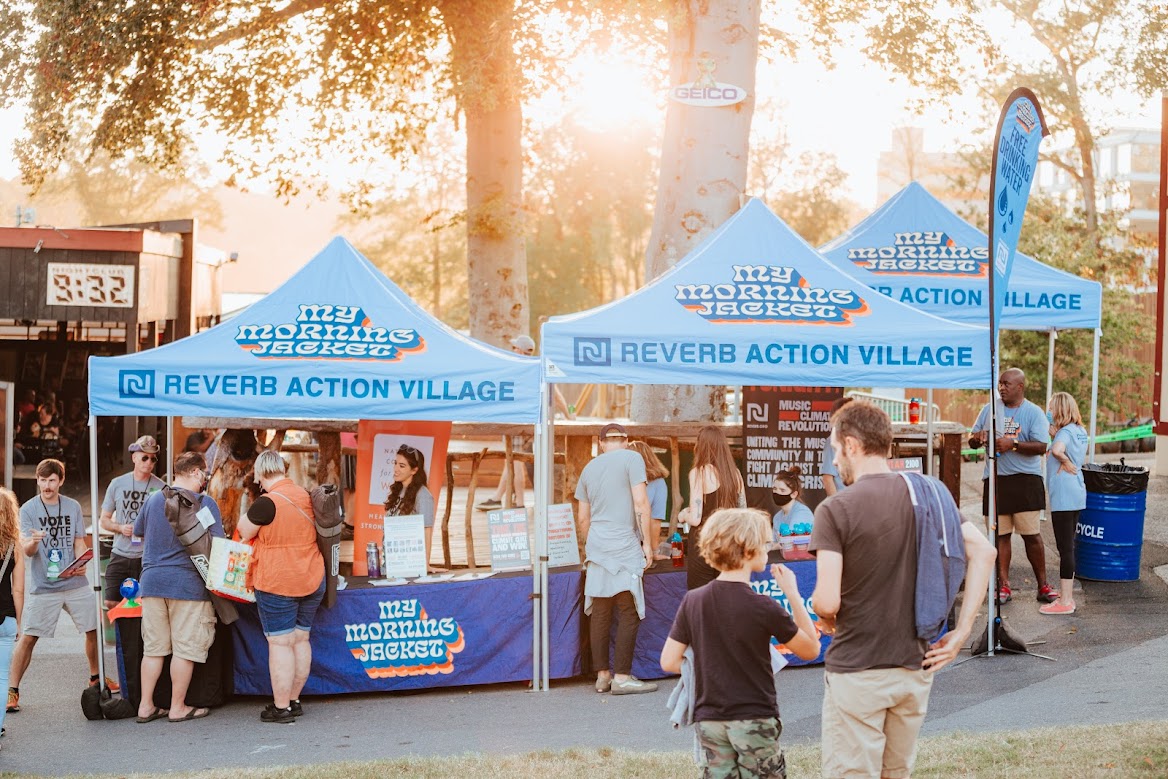 A REVERB Action Village at a July 2021 My Morning Jacket concert to register people to vote, and educate them about climate action opportunities