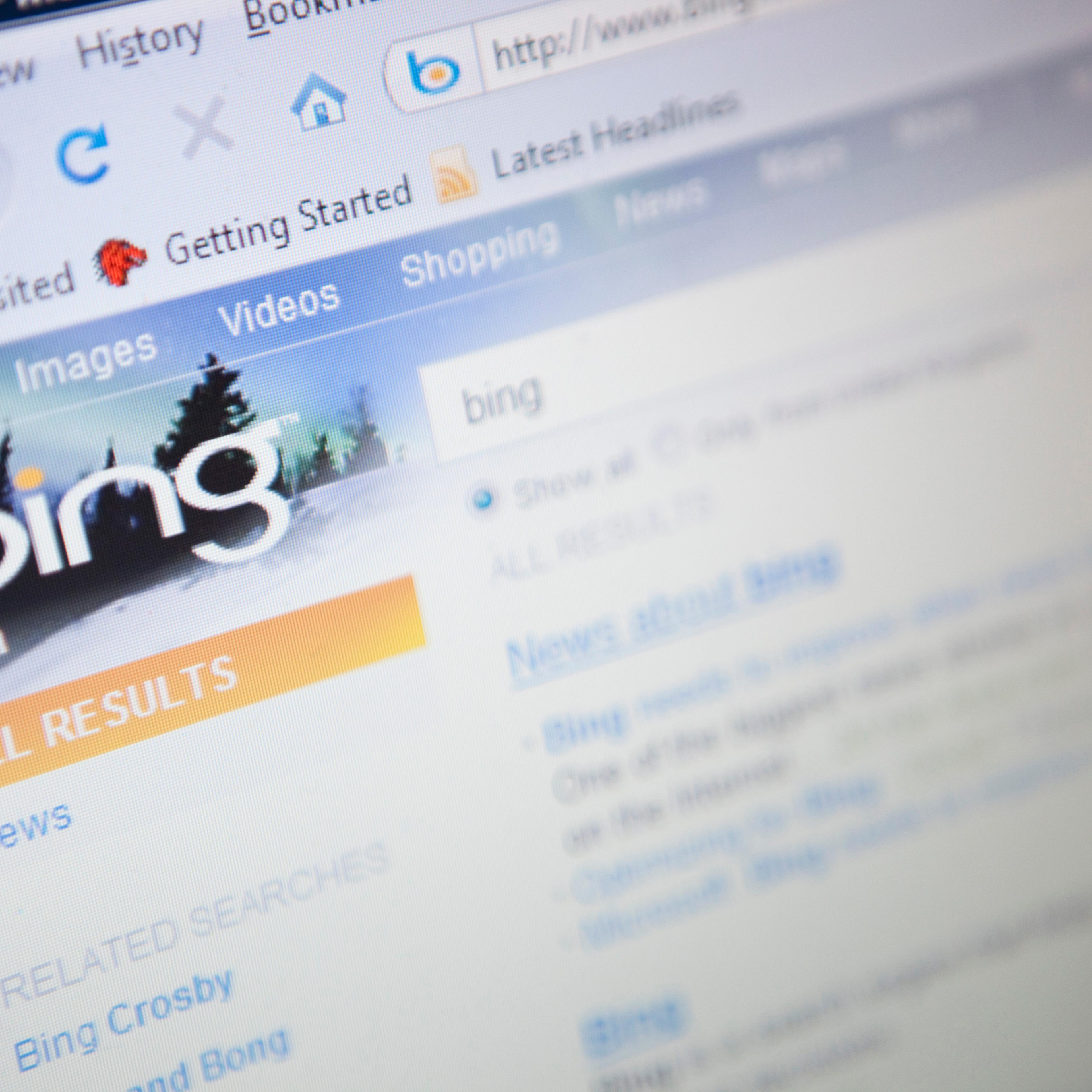 Illustrative image of the new Microsoft 'bing' search engine website.