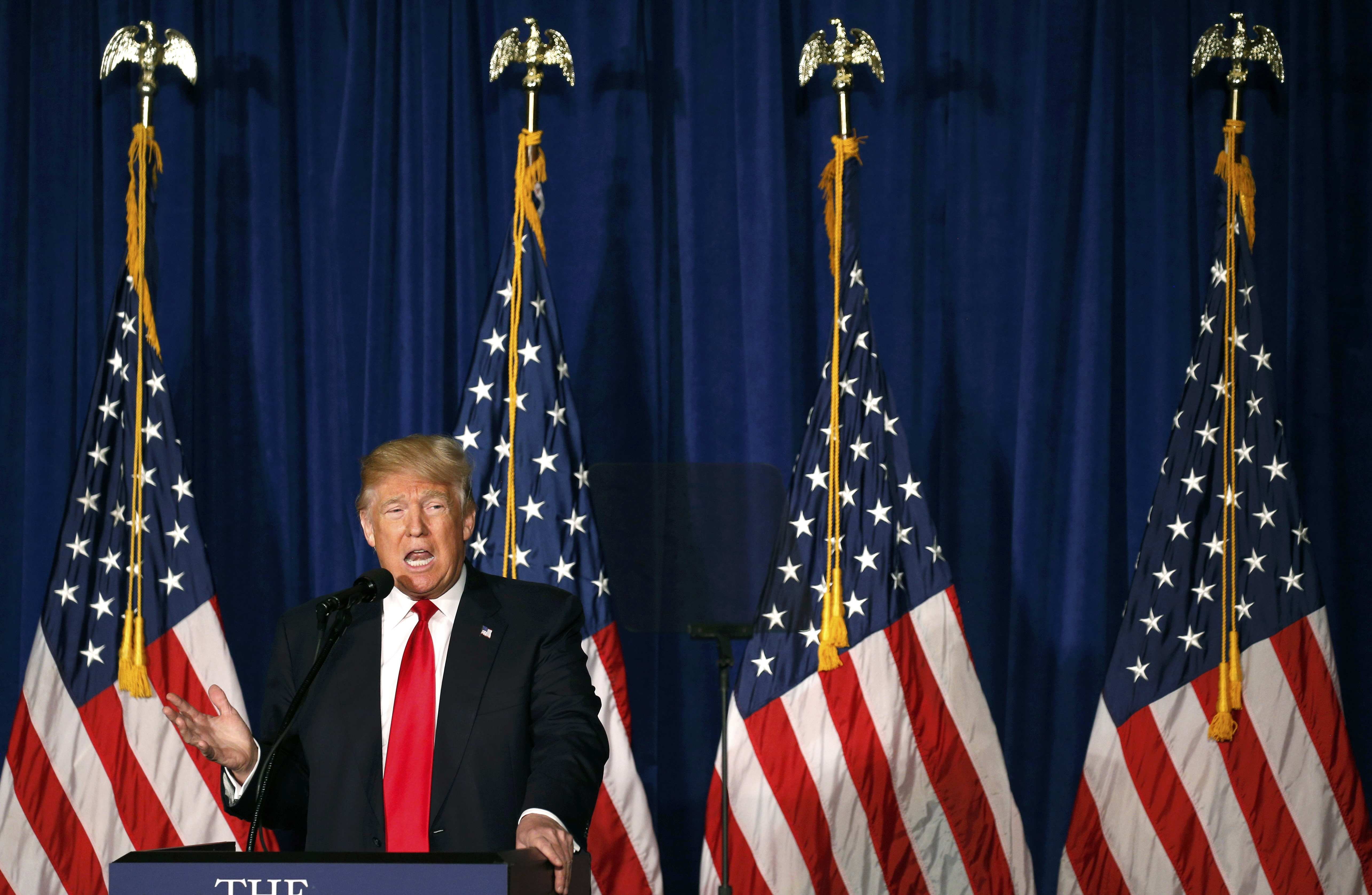 Republican U.S. presidential candidate Donald Trump delivers foreign policy speech at the Mayflower Hotel in Washington