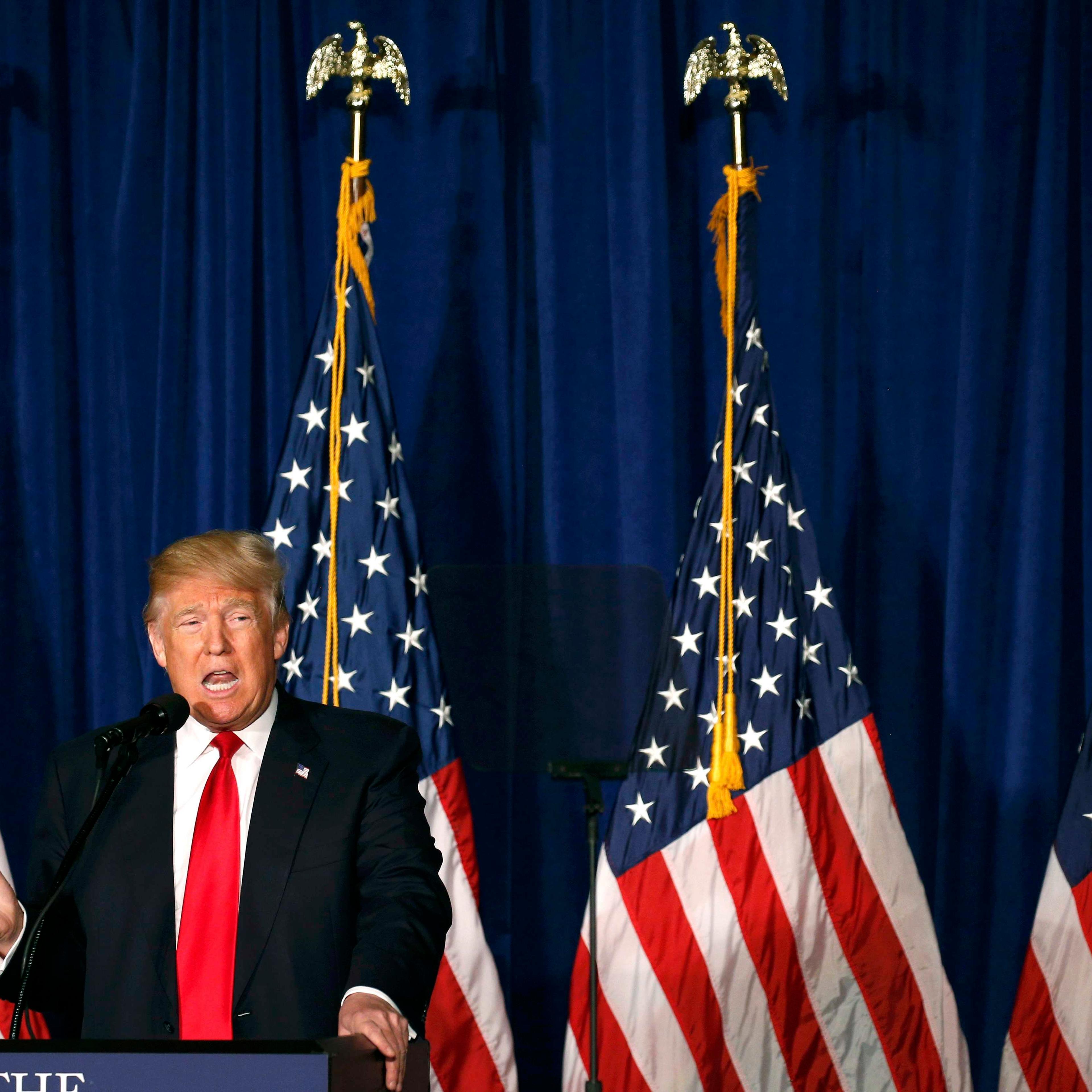 Republican U.S. presidential candidate Donald Trump delivers foreign policy speech at the Mayflower Hotel in Washington