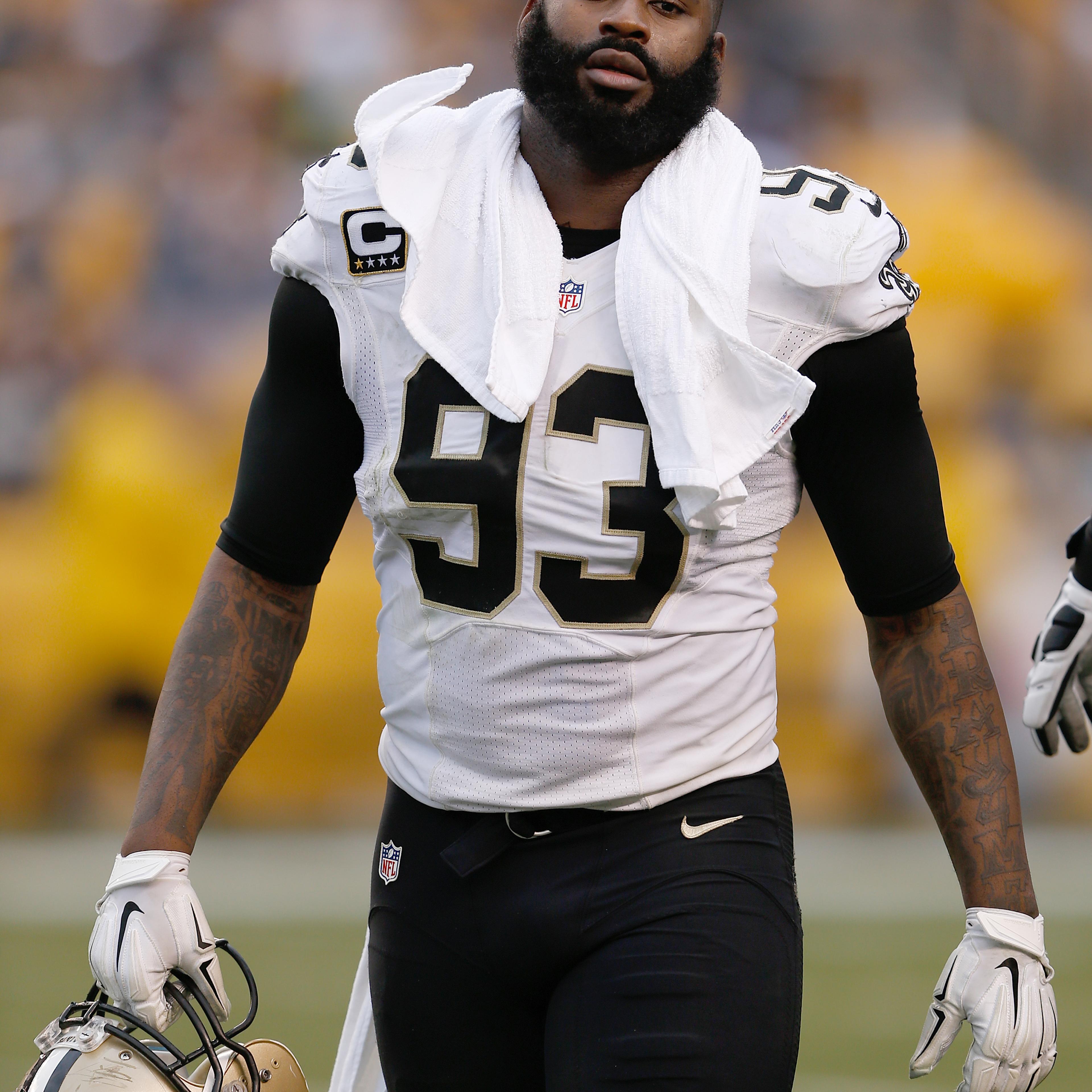 New Orleans Saints linebacker Junior Galette at the game against the Pittsburgh Steelers in Pittsburgh, Pa. on Nov. 30, 2014.