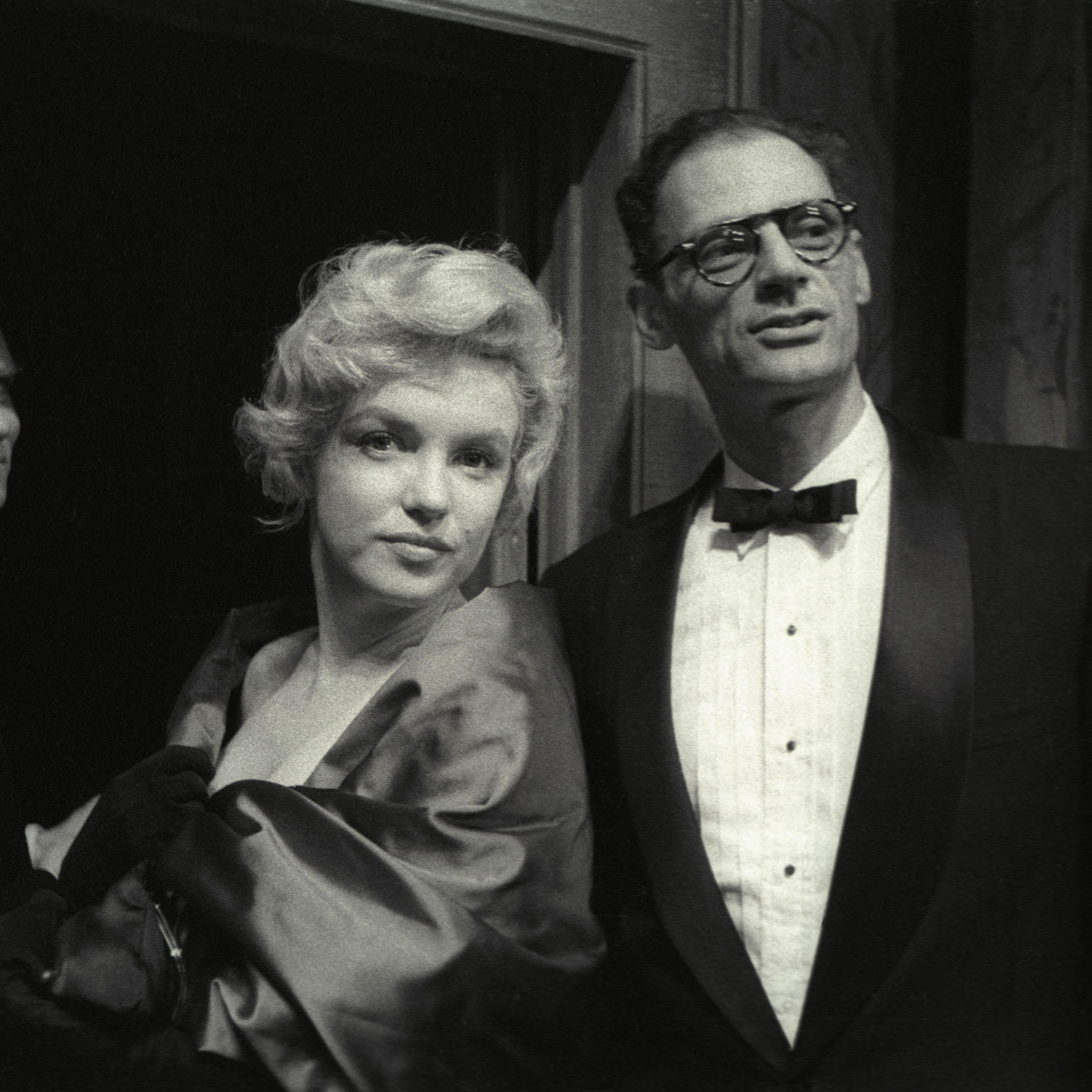 Marilyn Monroe, and her husband, Arthur Miller at a first night for Miller's play A View From the Bridge at the Comedy Theatre, October,1956.