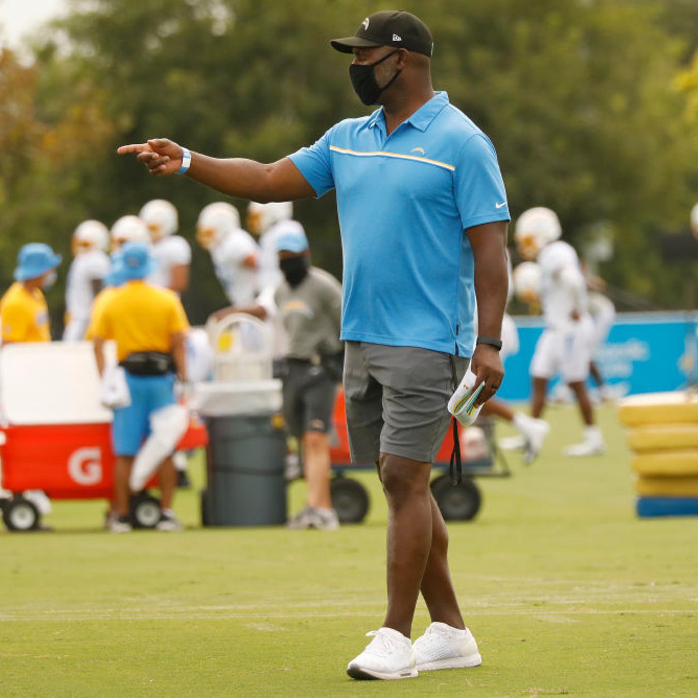 Los Angeles Chargers football team practice at the Hammett Sports Complex in Costa Mesa on Monday August 17, 2020.