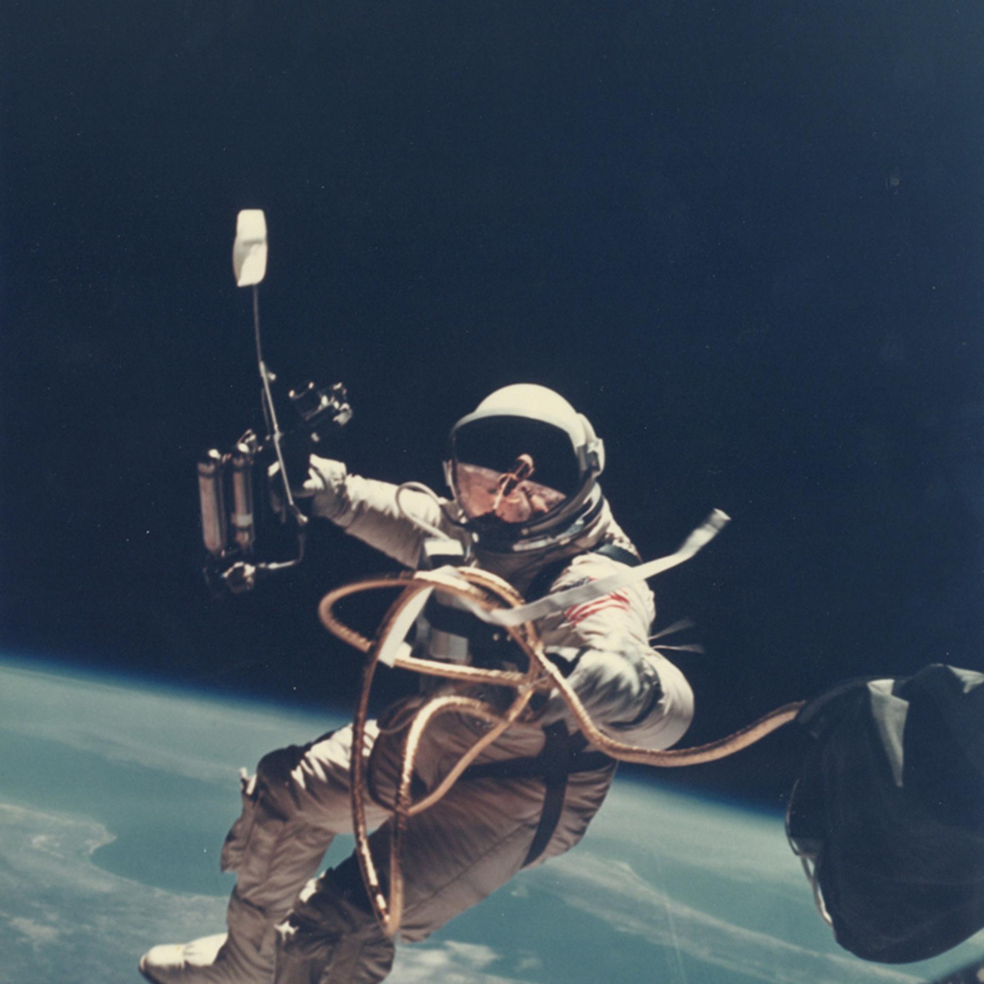 Astronaut Ed White during the first American spacewalk on Gemini 4 in 1965.
