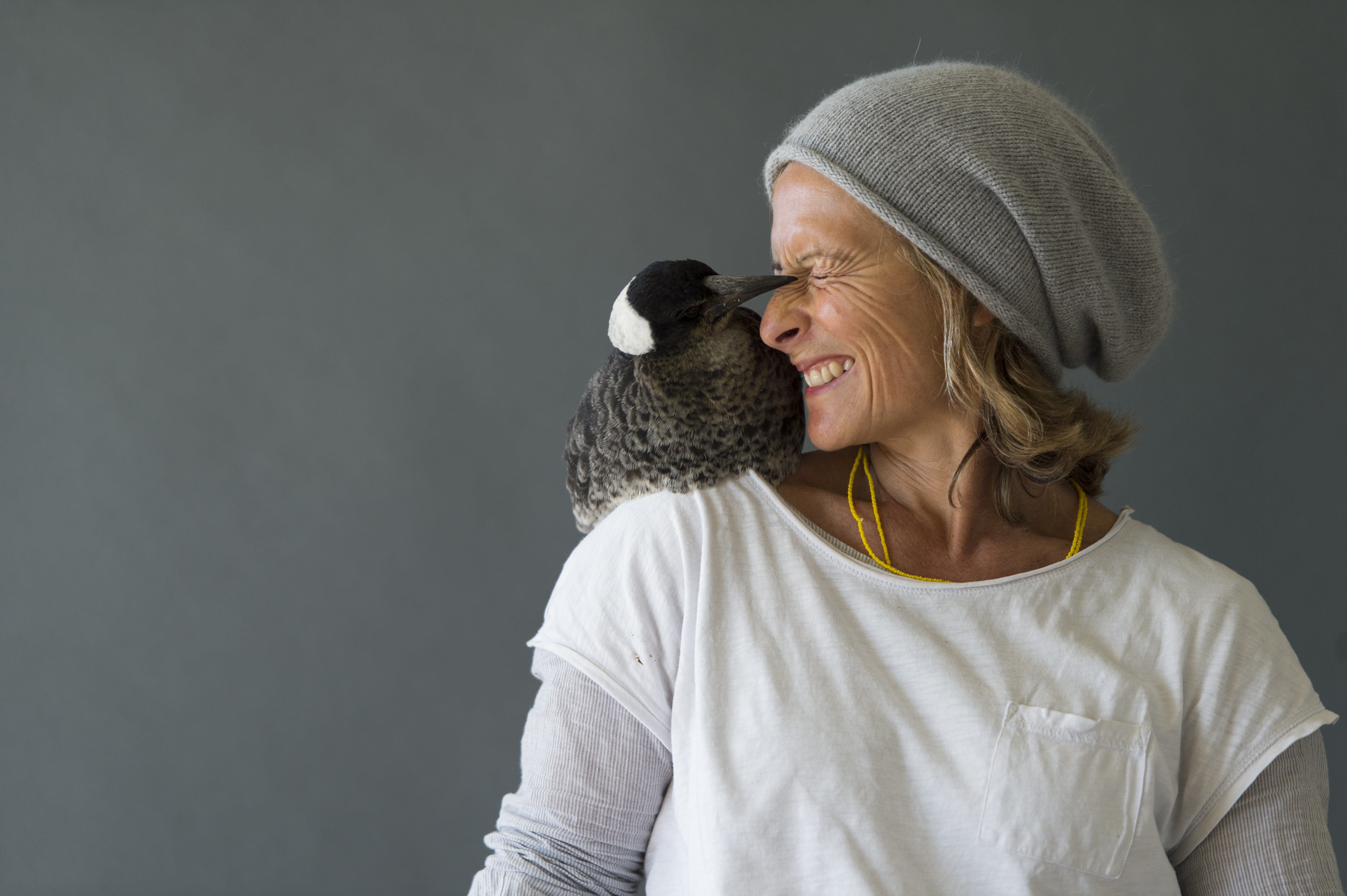 Sam Bloom and Penguin share a moment