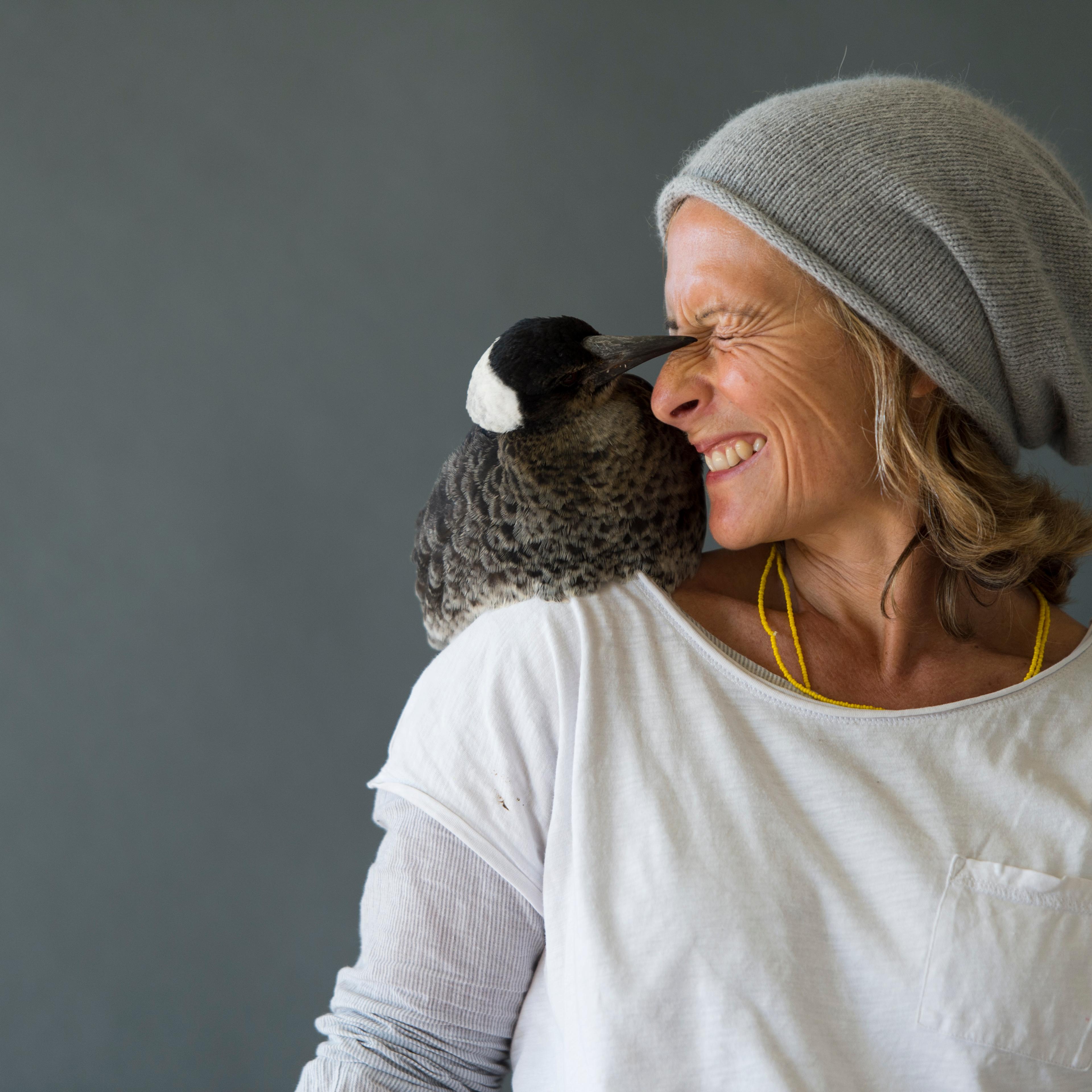 Sam Bloom and Penguin share a moment