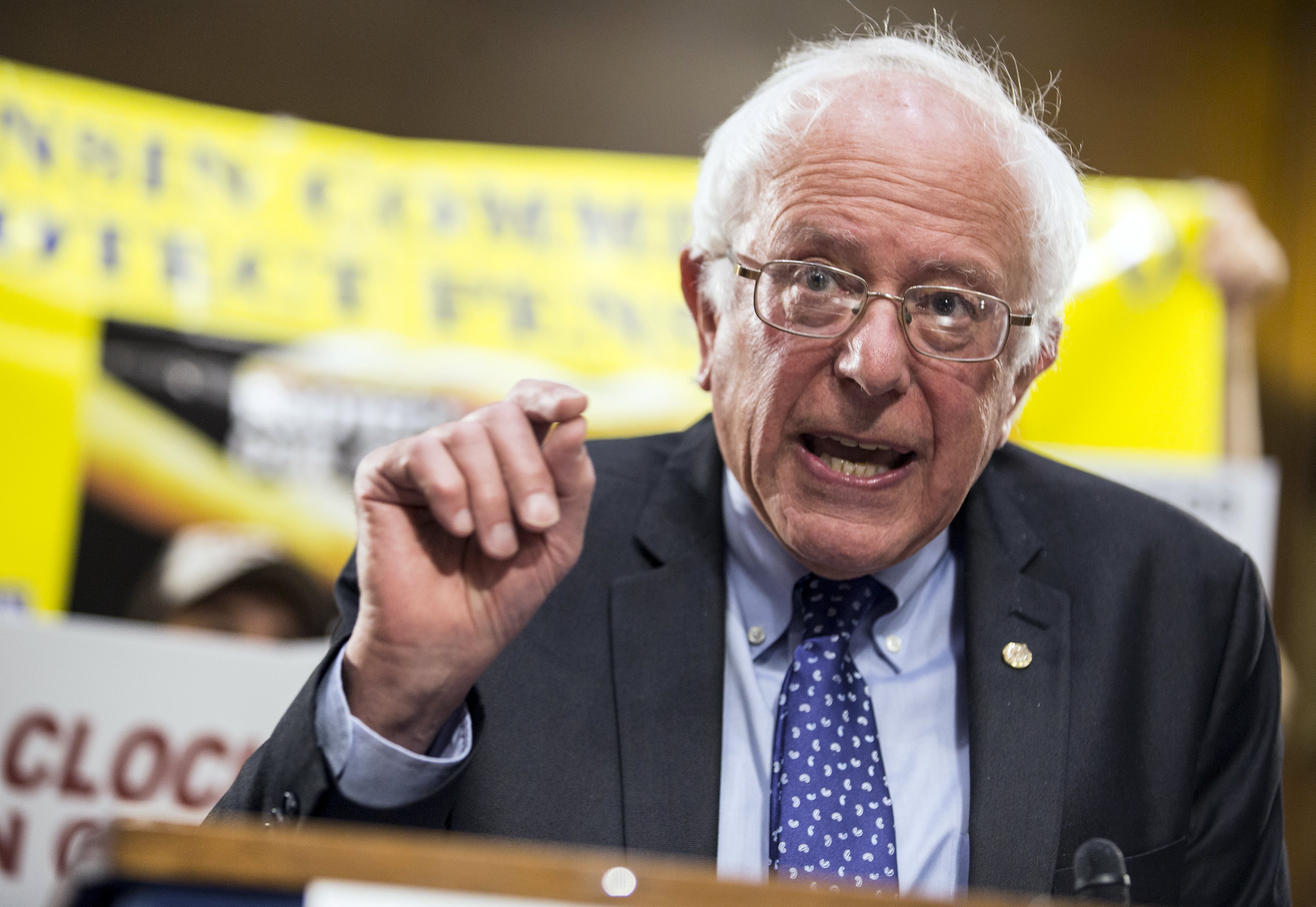Democratic presidential candidate Sen. Bernie Sanders (I-VT) speaks at a rally to preserve union pensions in Washington