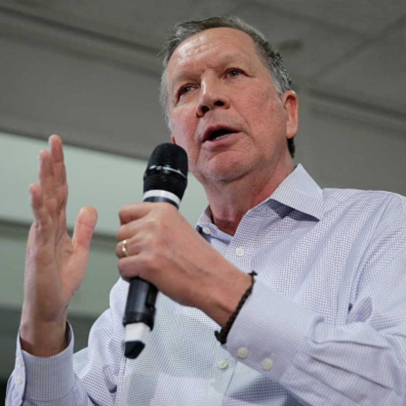 Republican presidential candidate Ohio Gov. John Kasich addresses a town hall-style meeting in the Hazel Hall Atrium at the George Mason University Law School in Fairfax, Va., on March 1, 2016.