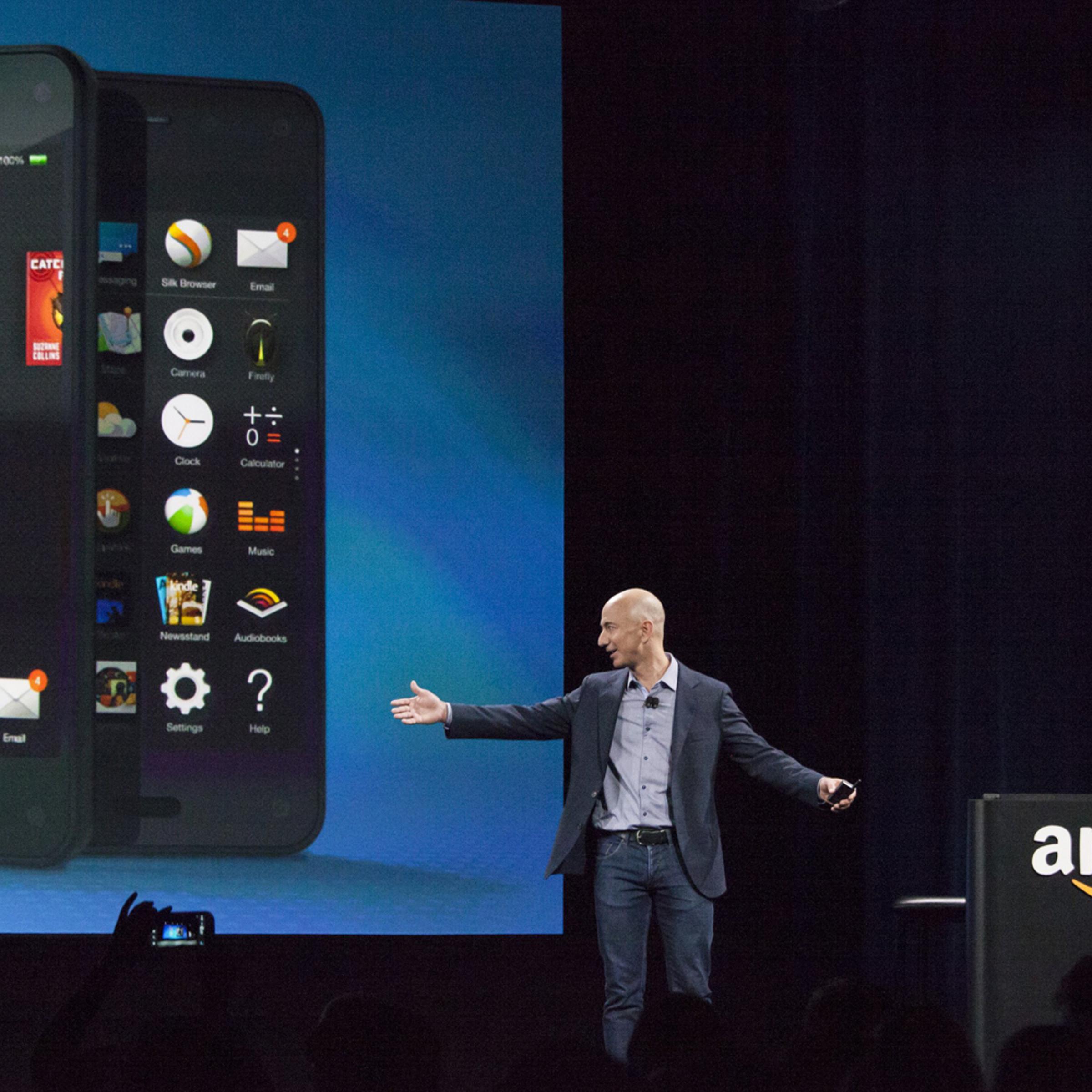 Amazon and CEO Jeff Bezos presents the company's first smartphone, the Fire Phone, on June 18, 2014 in Seattle.
