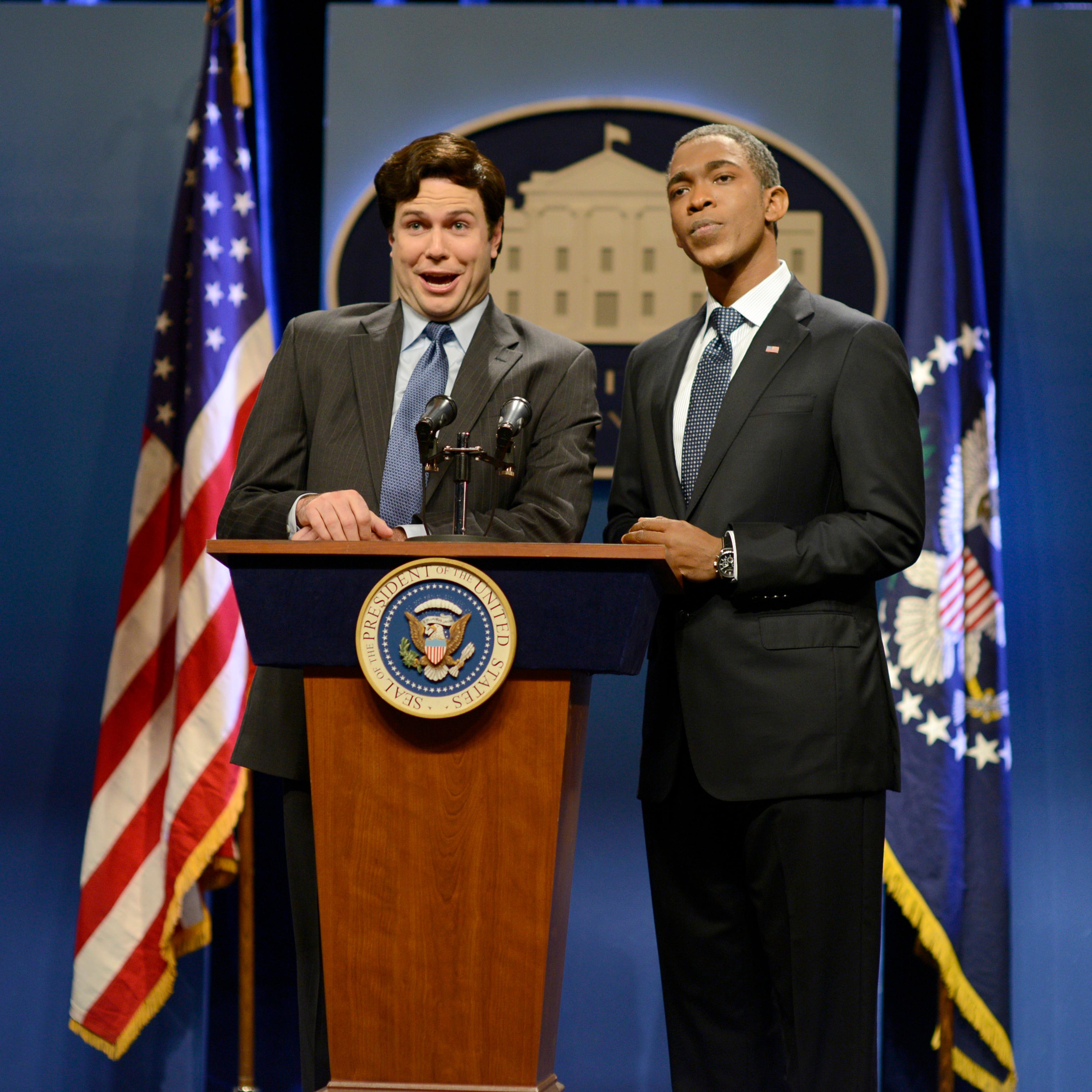 Taran Killam as Ron Klain and Jay Pharoah as President Obama during the "Ebola Czar" skit on Oct. 25, 2014.