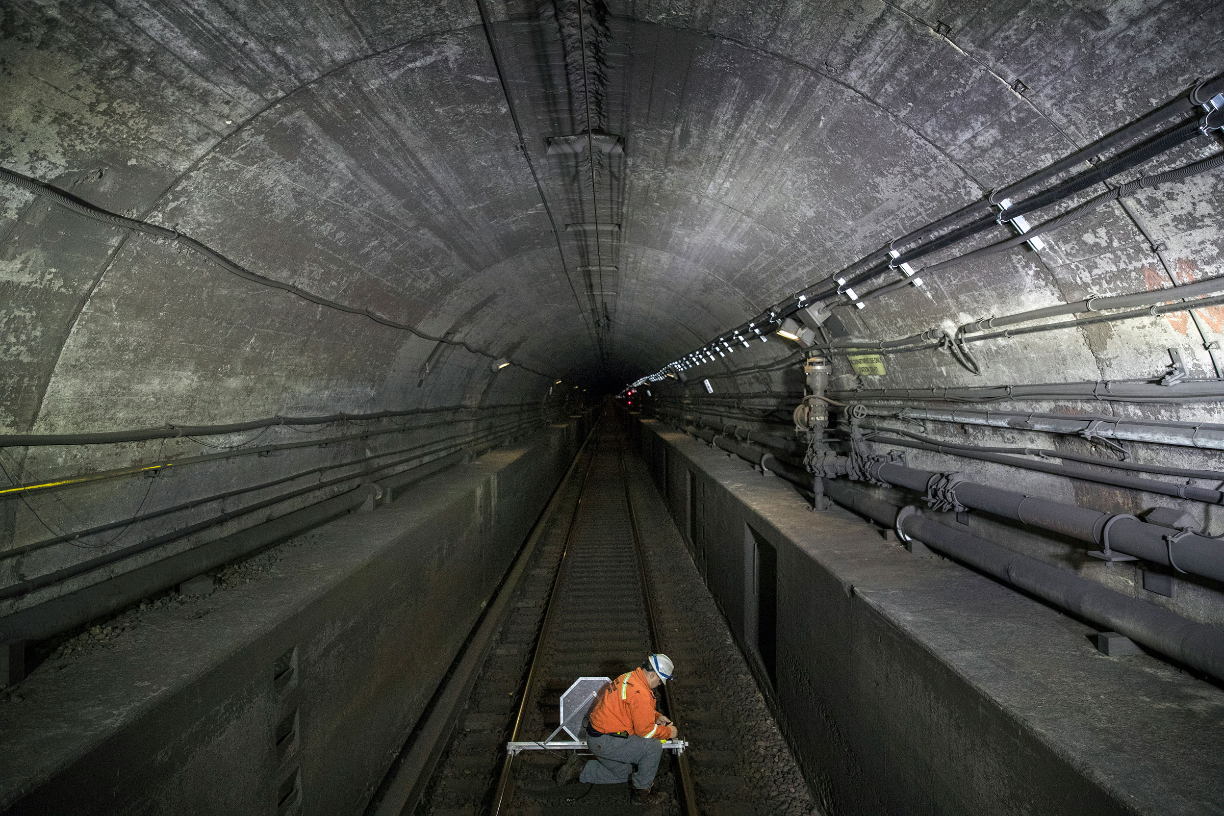 Tunnels under the Hudson River between New York and New Jersey, like this rail tunnel pictured on Oct. 18, 2018, were flooded during Hurricane Sandy in 2012. (Victor J. Blue/The New York Times)