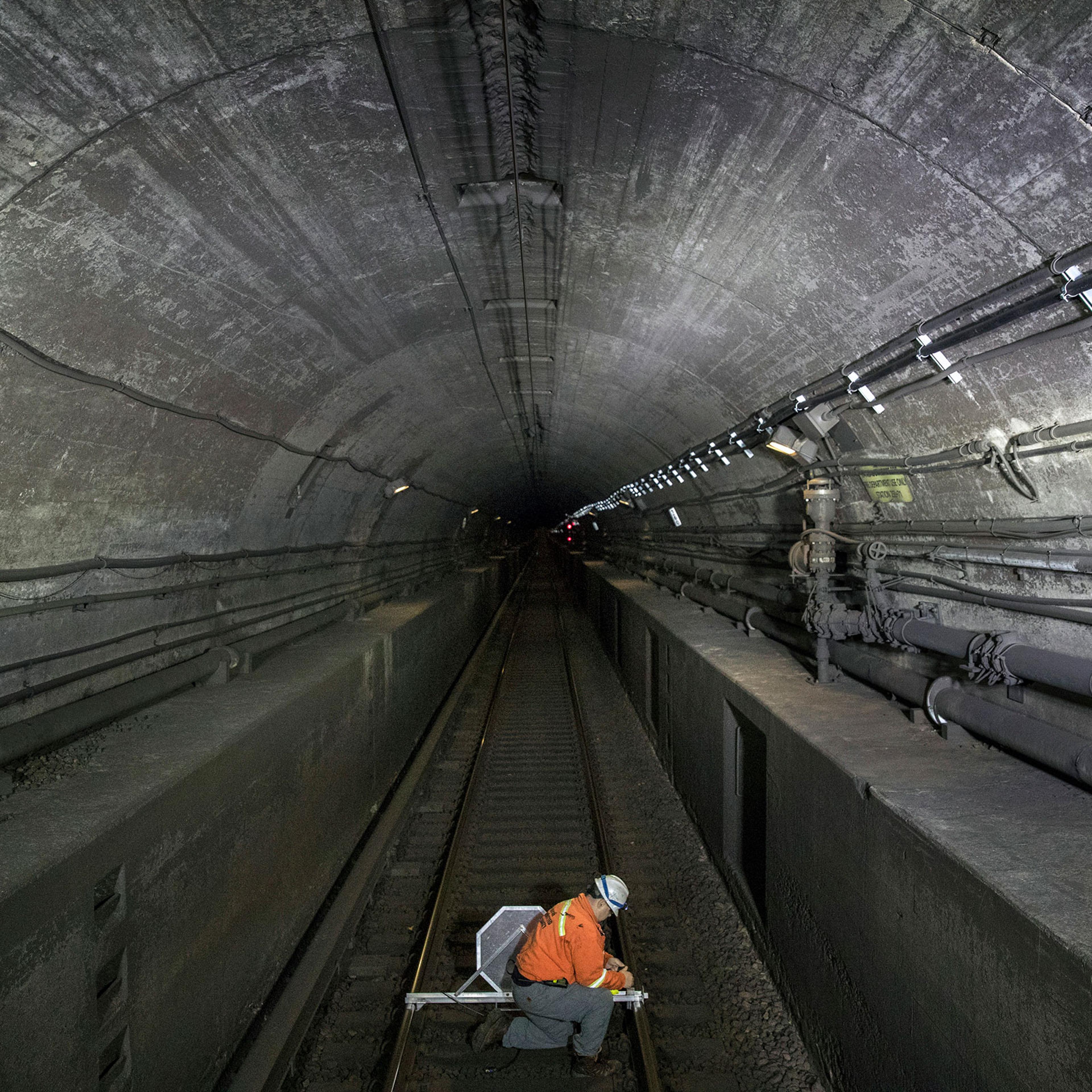 Tunnels under the Hudson River between New York and New Jersey, like this rail tunnel pictured on Oct. 18, 2018, were flooded during Hurricane Sandy in 2012. (Victor J. Blue/The New York Times)