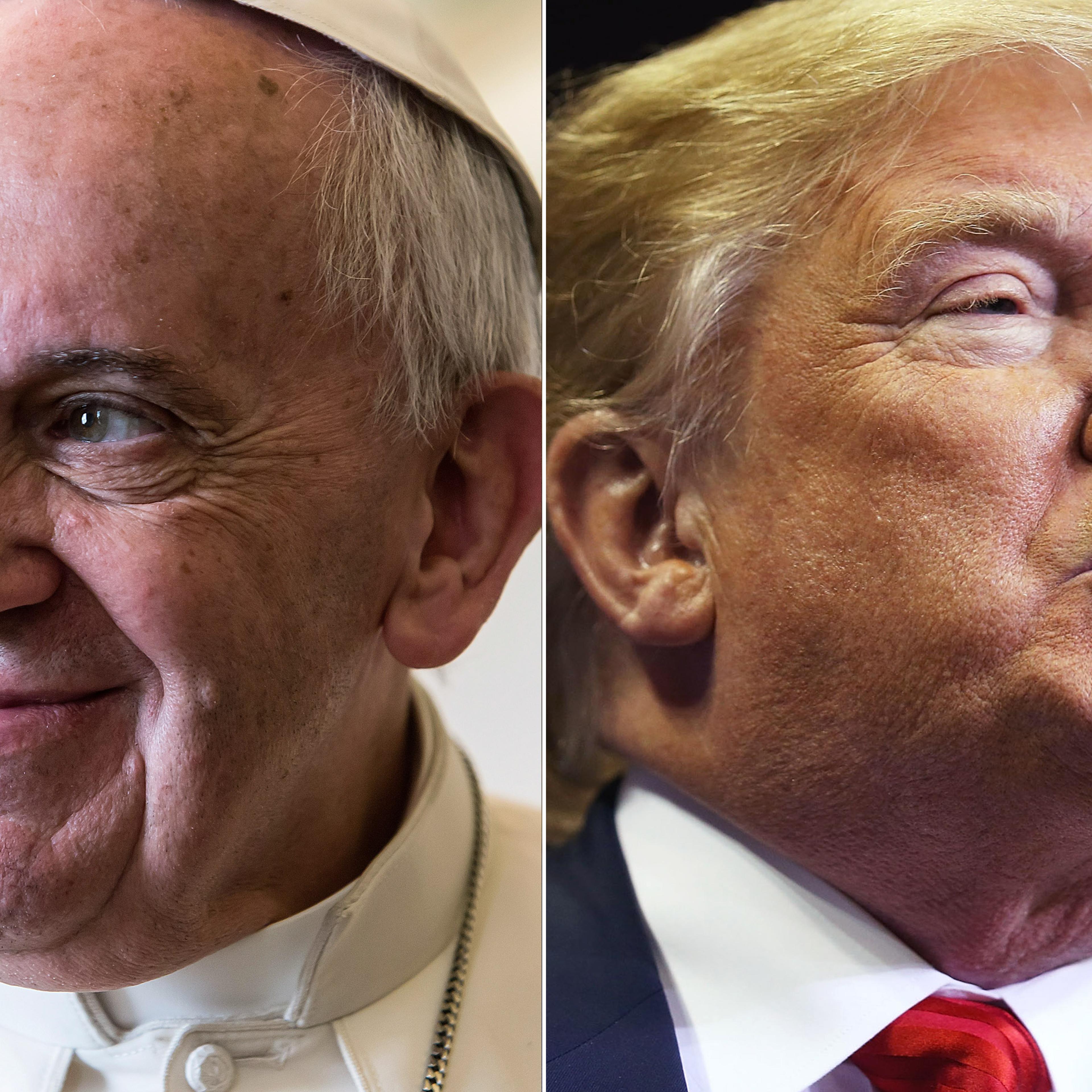 Pope francis in Vatican City on Dec. 14, 2015 (L); Donald Trump in Tampa, Florida on Feb. 12, 2016.