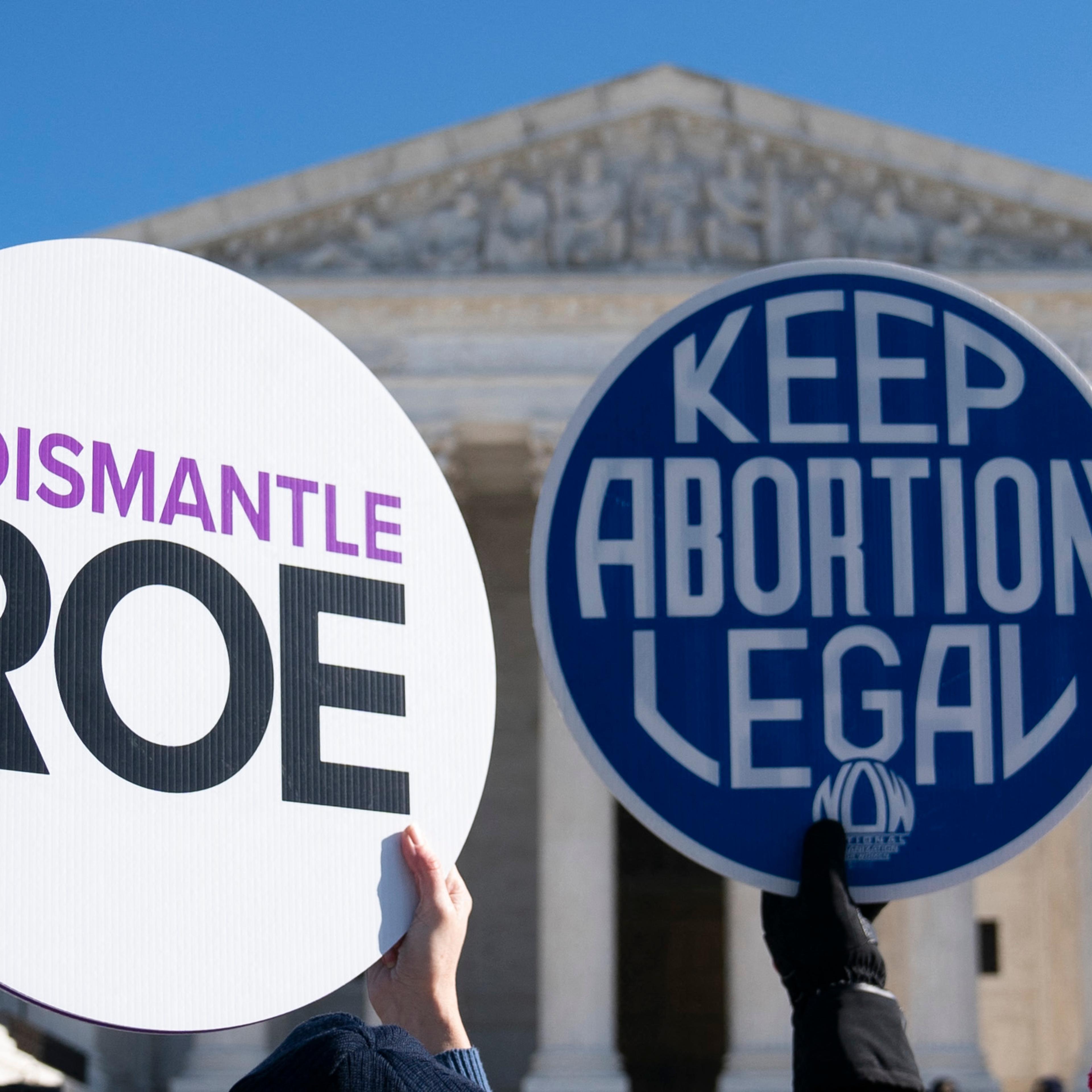 Anti-abortion activists counter-demonstrate as abortion rights activists participate in a "flash-mob" demonstration outside of the U.S. Supreme Court on Jan. 22, 2022 in Washington, D.C.