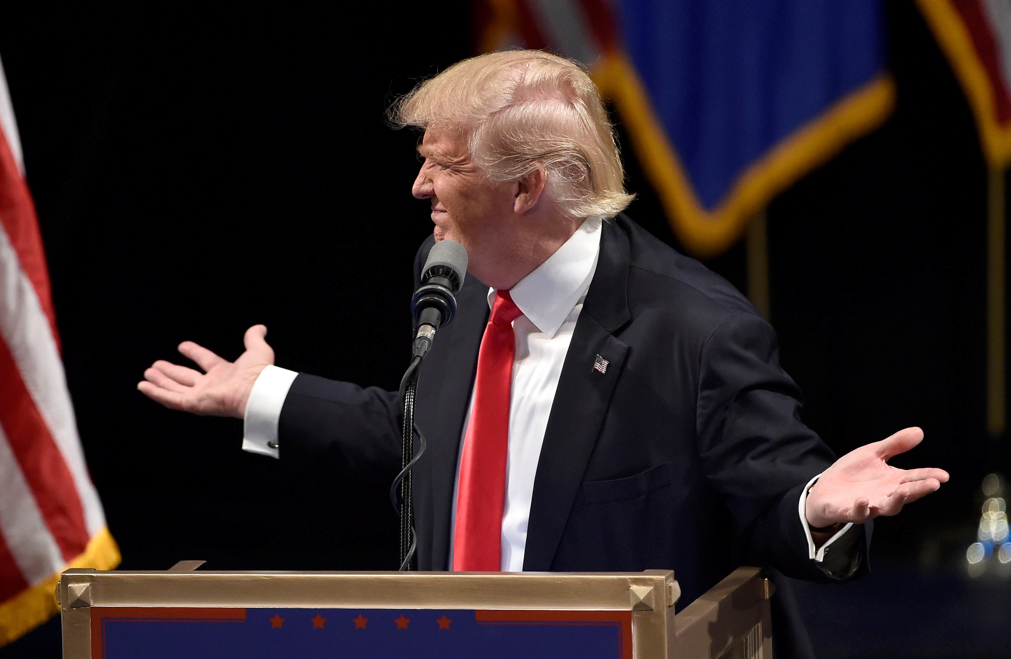 Republican U.S. presidential candidate Donald Trump speaks during a campaign rally at the Treasure Island Hotel & Casino in Las Vegas