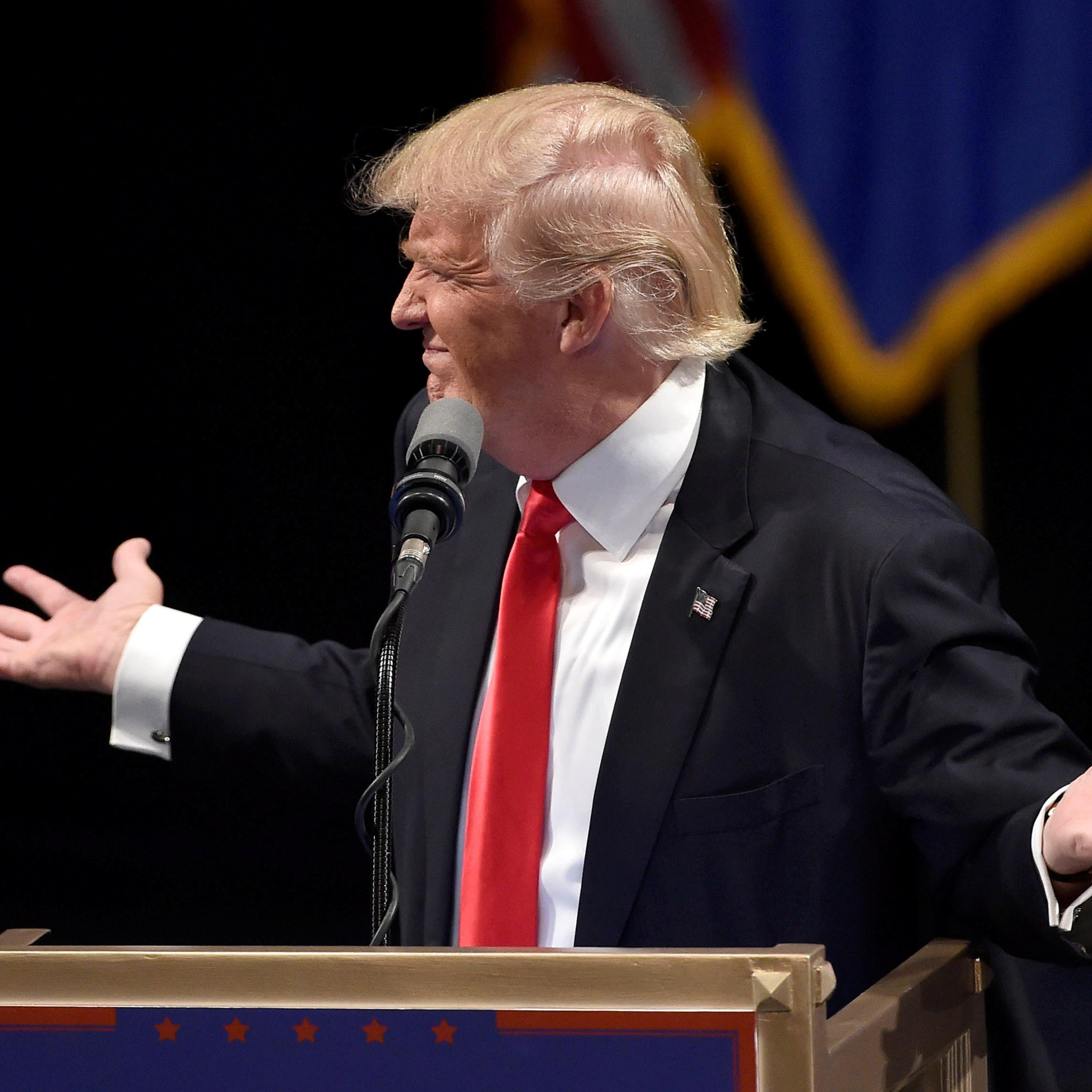 Republican U.S. presidential candidate Donald Trump speaks during a campaign rally at the Treasure Island Hotel & Casino in Las Vegas