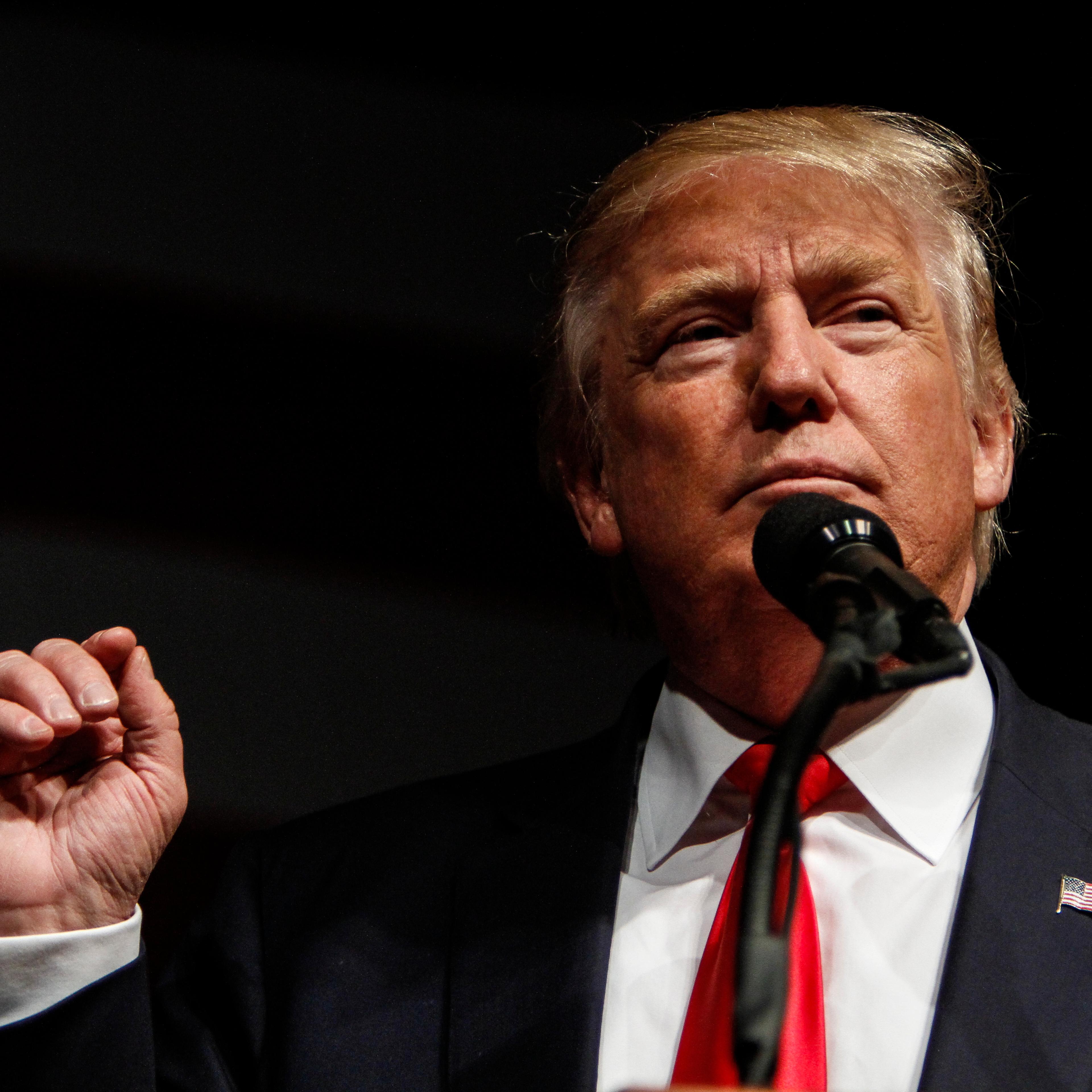Republican presidential candidate Donald Trump speaks at a rally at Cross Insurance Center on October 15, 2016 in Bangor, Maine.