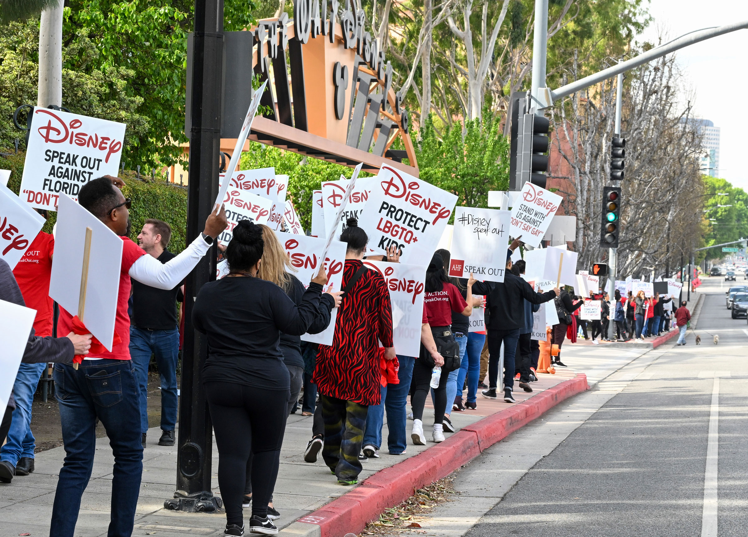 A crowd at a rally at the Walt Disney Company in Burbank, Calif.