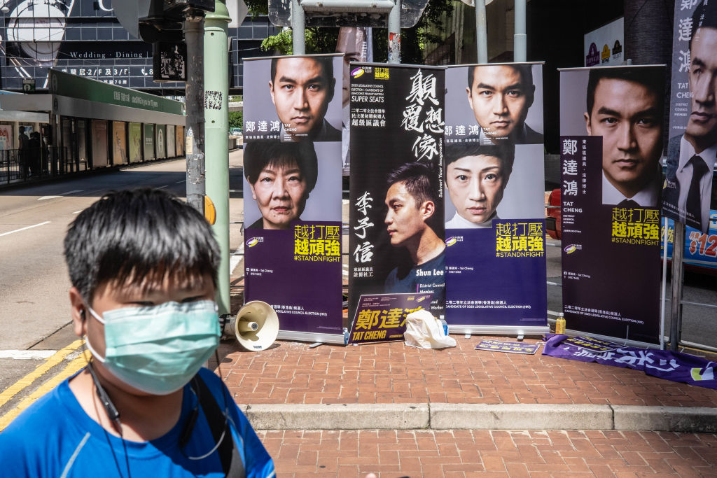 View of posters of pan-democratic candidates.In